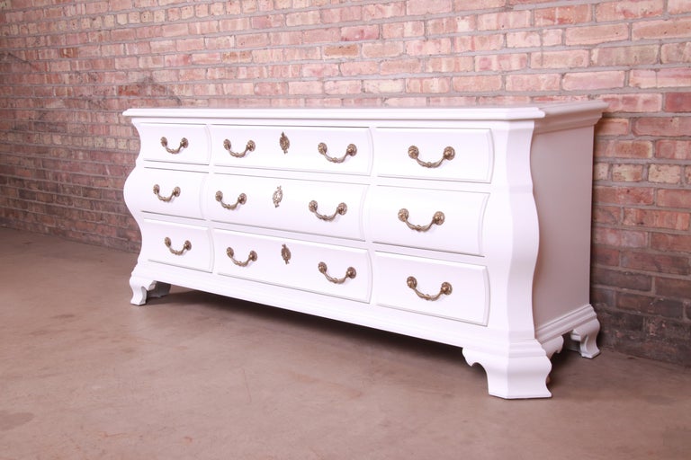 American Century Furniture Bombay Form White Lacquered Triple Dresser, Newly Refinished