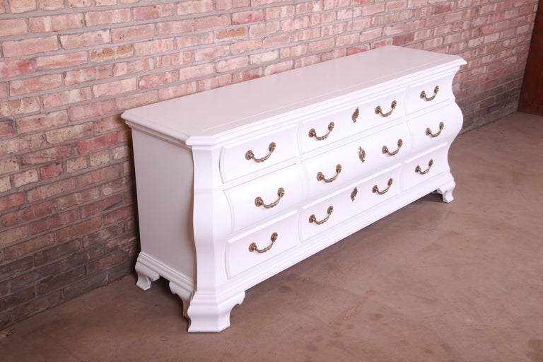 20th Century Century Furniture Bombay Form White Lacquered Triple Dresser, Newly Refinished