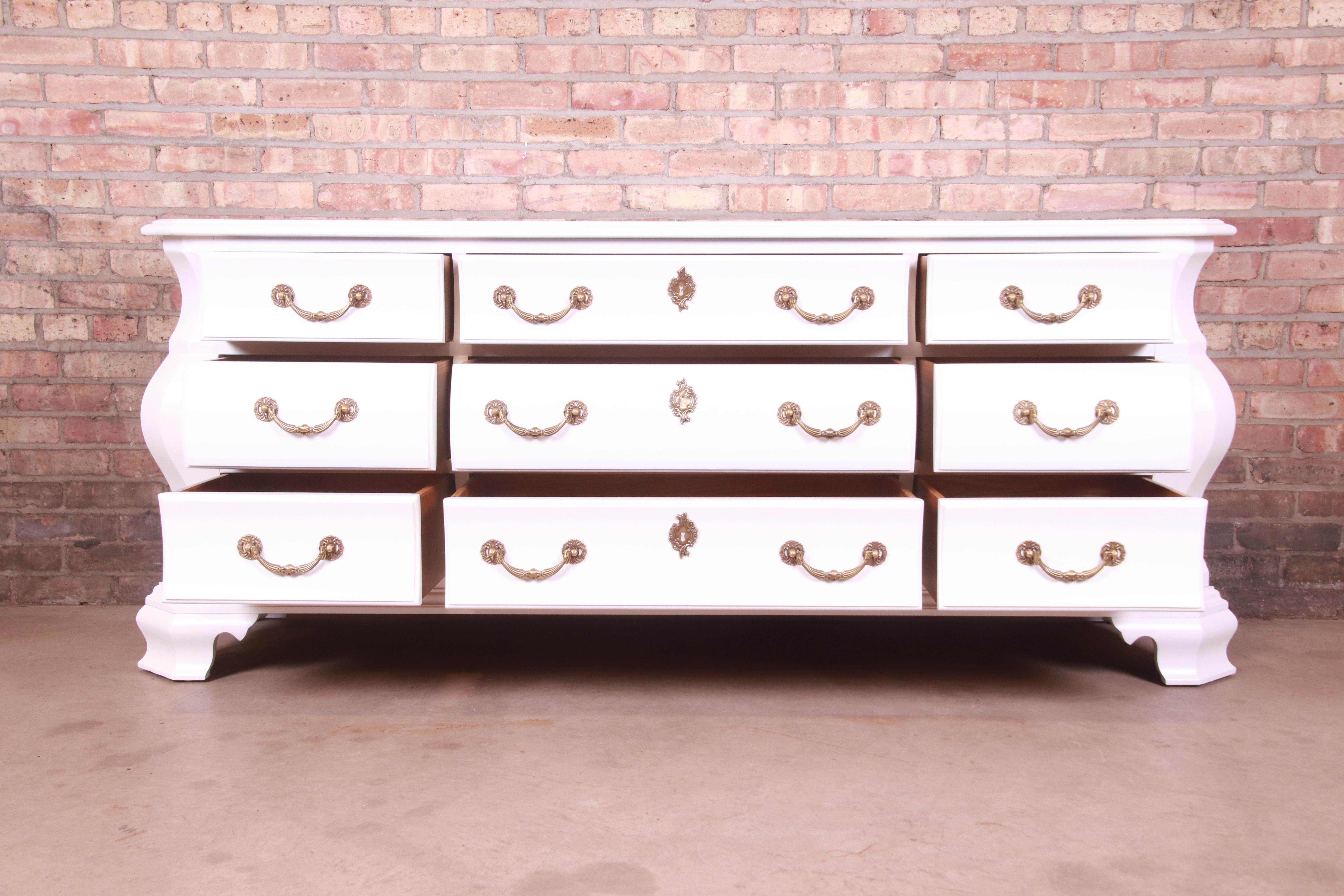 Century Furniture Bombay Form White Lacquered Triple Dresser, Newly Refinished 1