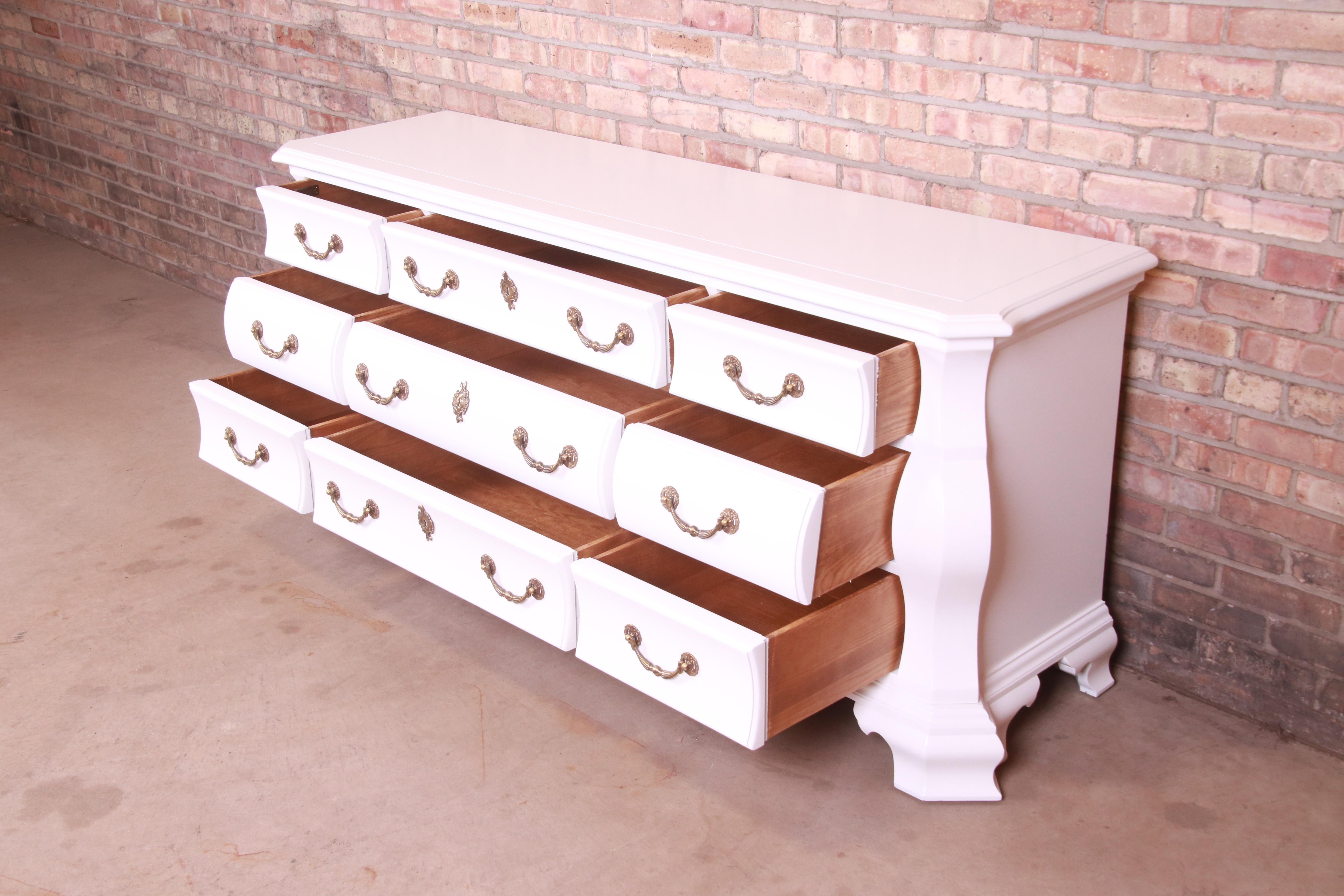 Century Furniture Bombay Form White Lacquered Triple Dresser, Newly Refinished 2