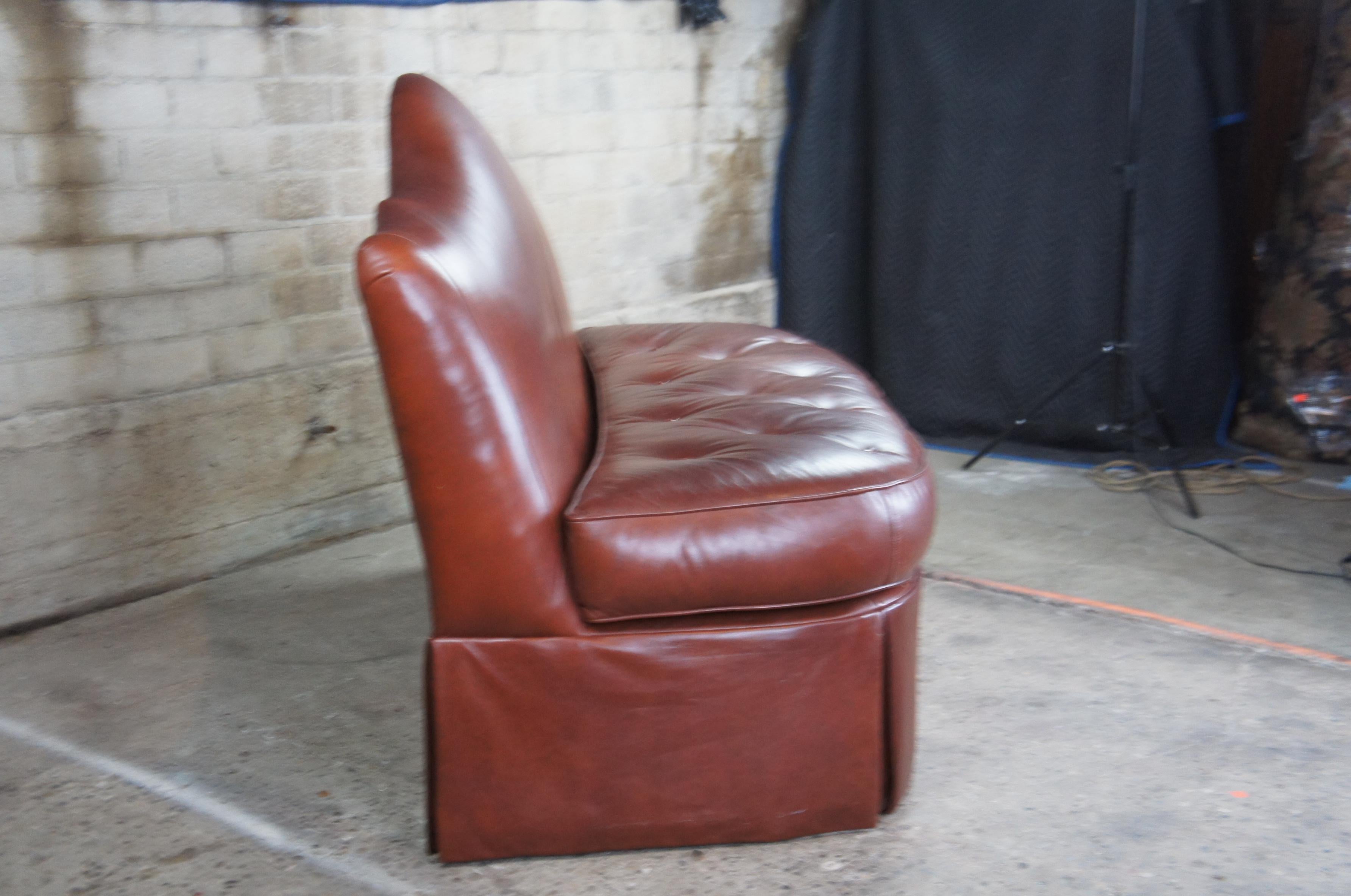 20th Century Century Furniture Brown Leather Tufted Camelback Banquette Bench Love Seat 