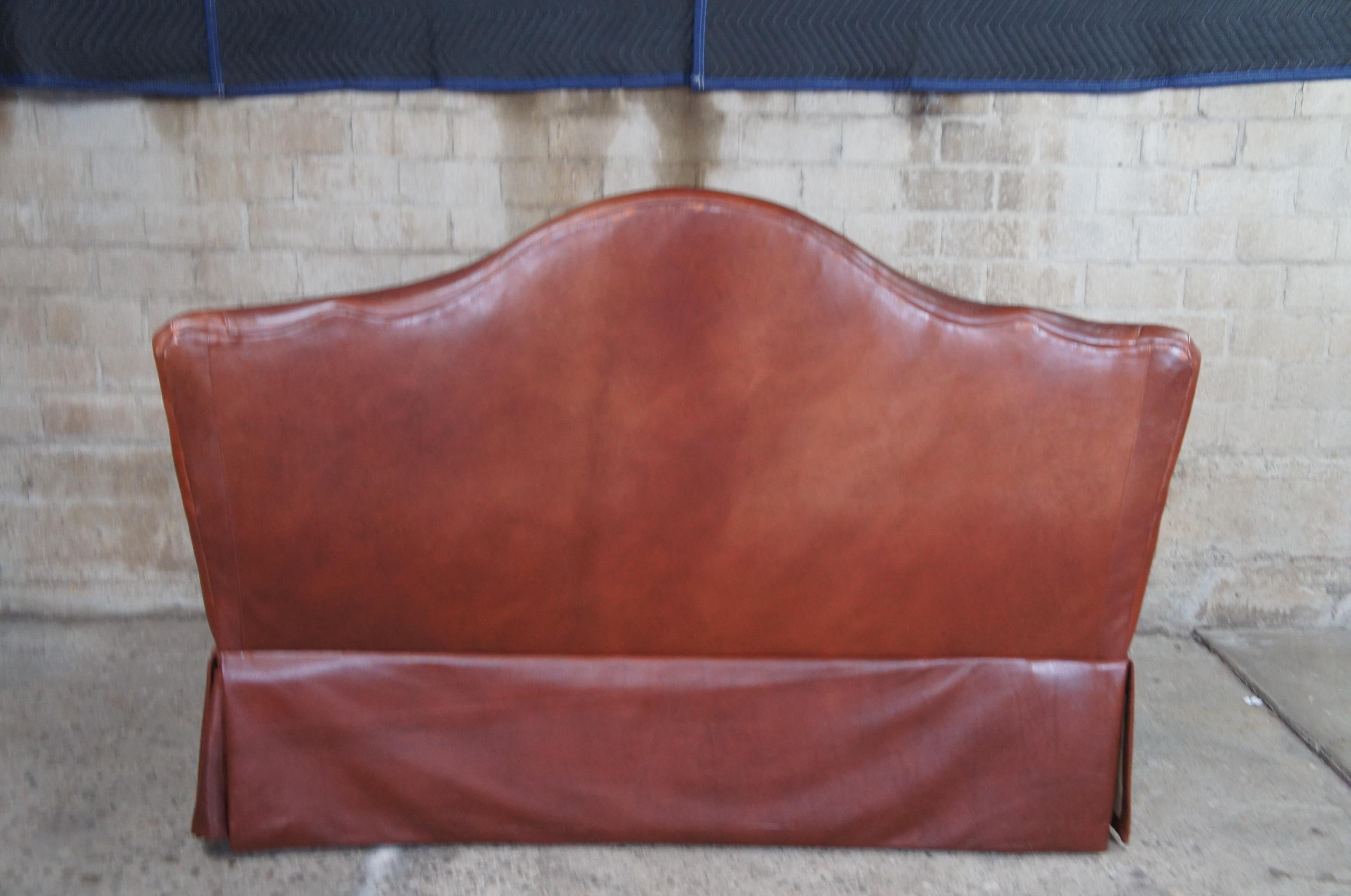 Century Furniture Brown Leather Tufted Camelback Banquette Bench Love Seat  1