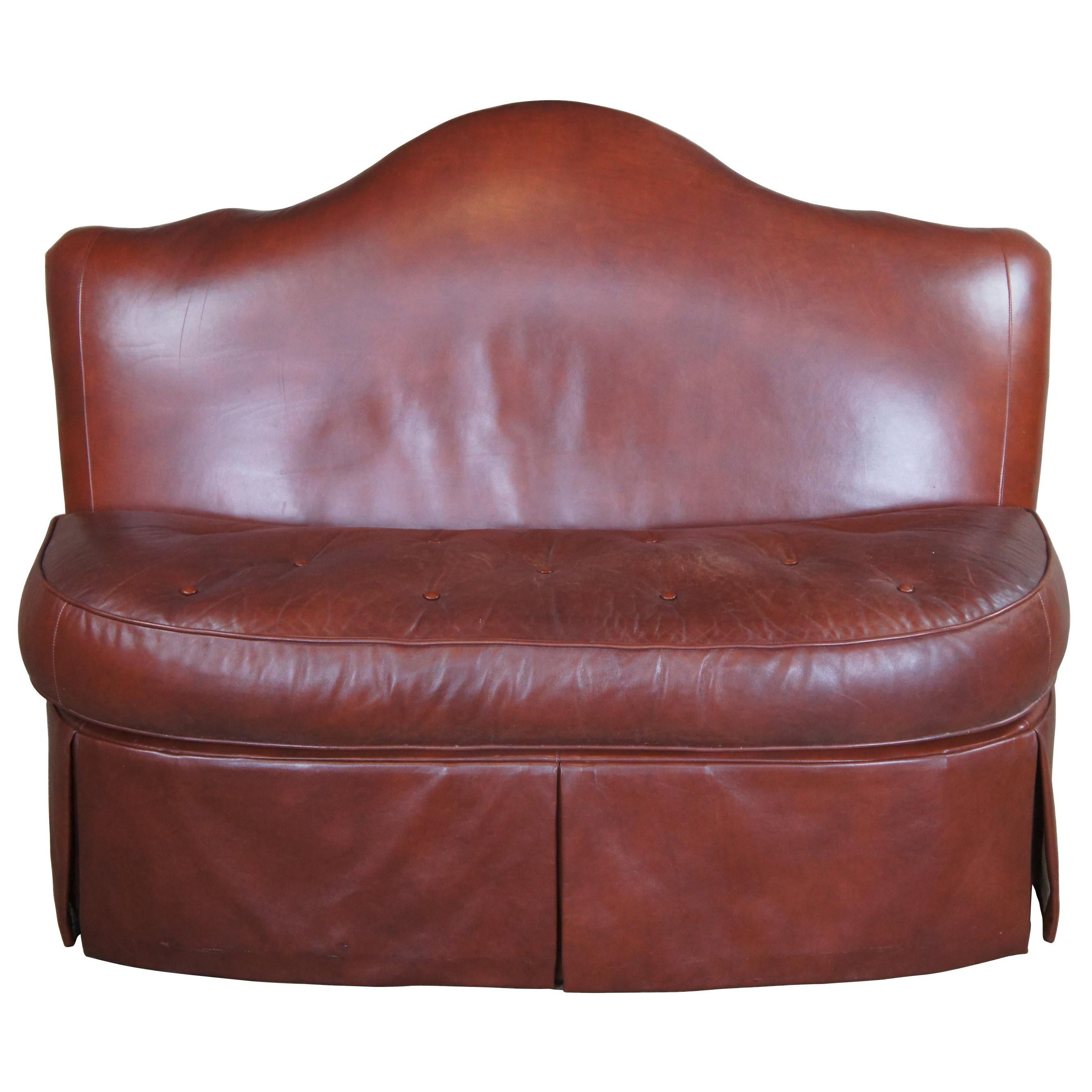 Century Furniture Brown Leather Tufted Camelback Banquette Bench Love