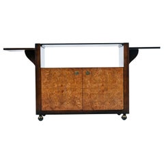 Century Furniture Campaign Style Brass Accent Burl Wood Server Dry Bar Cabinet