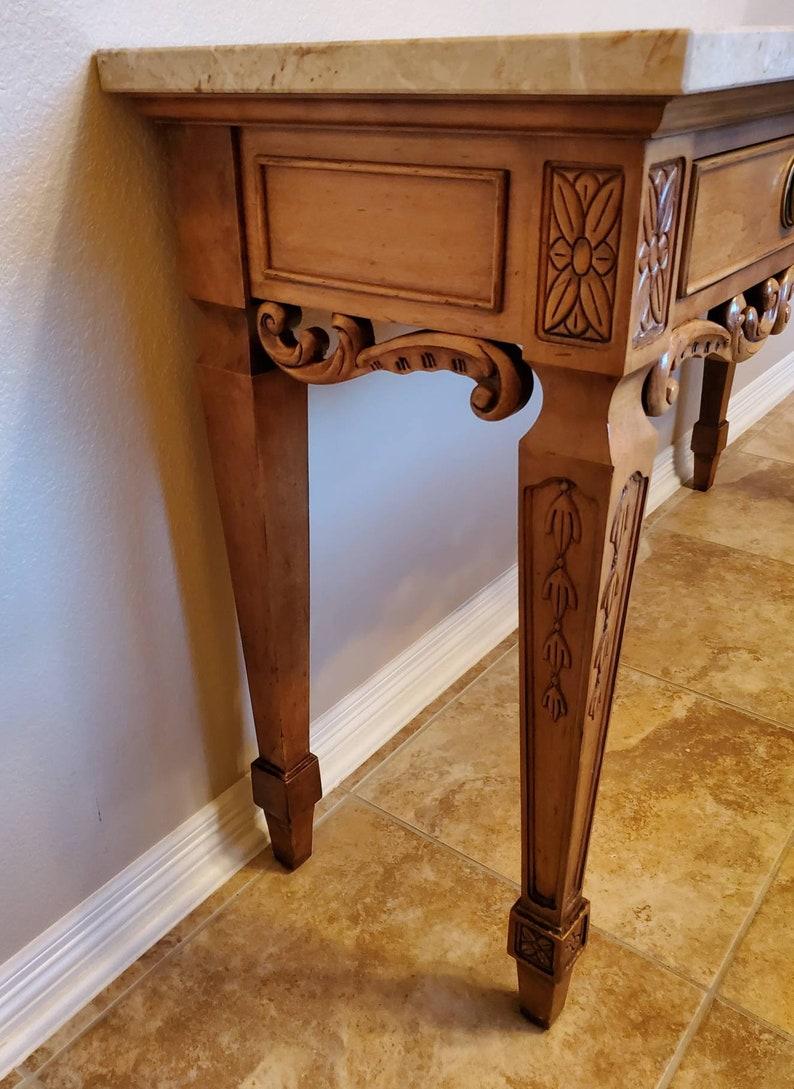 Century Furniture Carved Wood Marble Top Console Table In Good Condition In Forney, TX