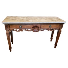 Century Furniture Carved Wood Marble Top Console Table