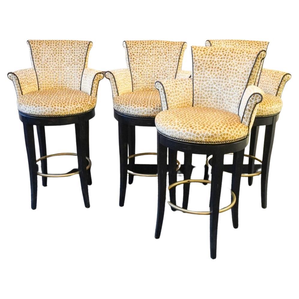 Listed price is per bar Stool
A Century Furniture Century Chair Collection Scroll Swivel Bar Stool. Special Order with Customer's Own Spot Velvet Upholstered. Great Condition.
Details Measurements Below

Outside	Width: 24.50 in 
Outside Depth: 25.25