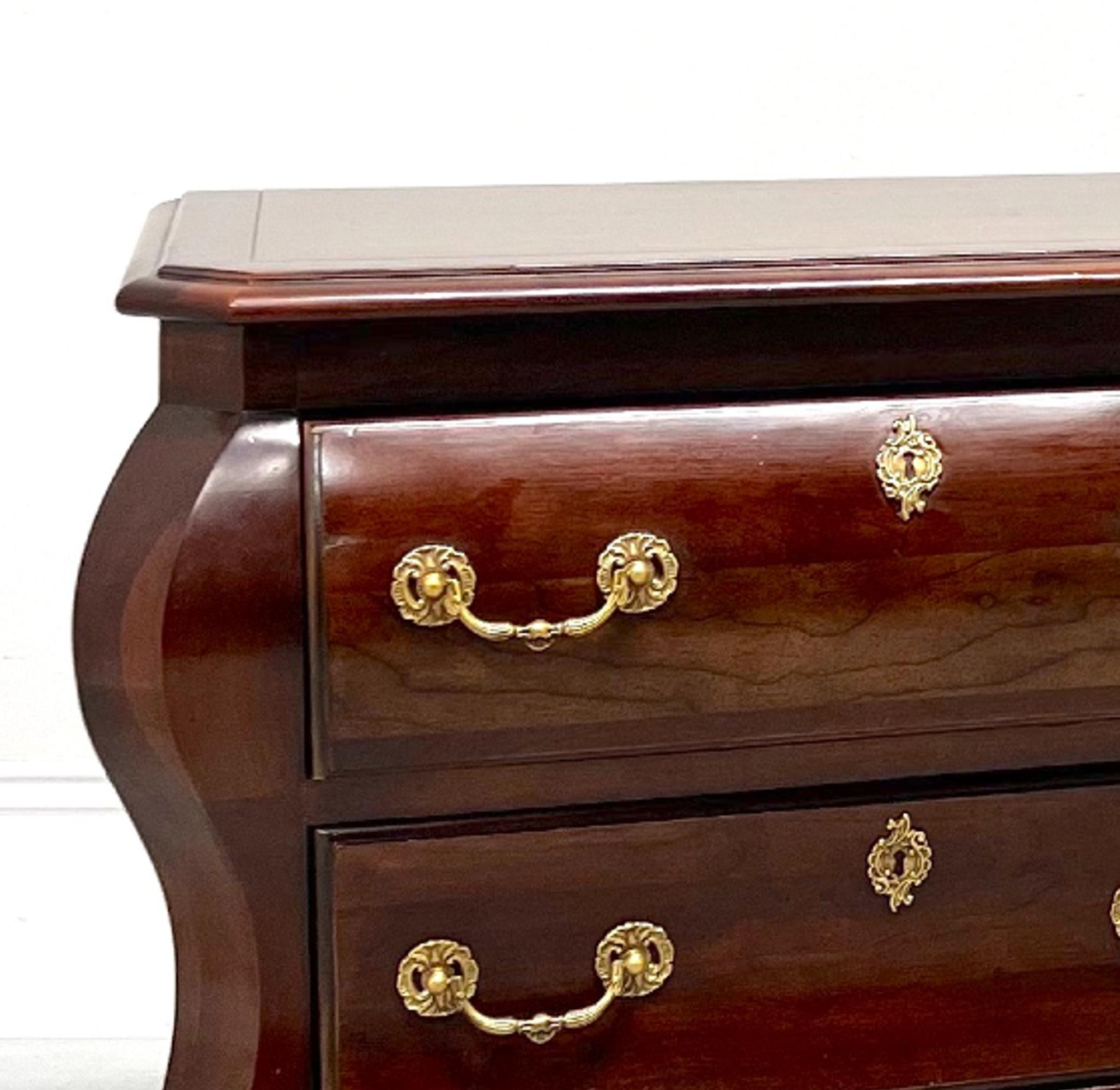 Brass CENTURY Cardella Collection Cherry Italian Bombe Two-Drawer Nightstands - Pair For Sale