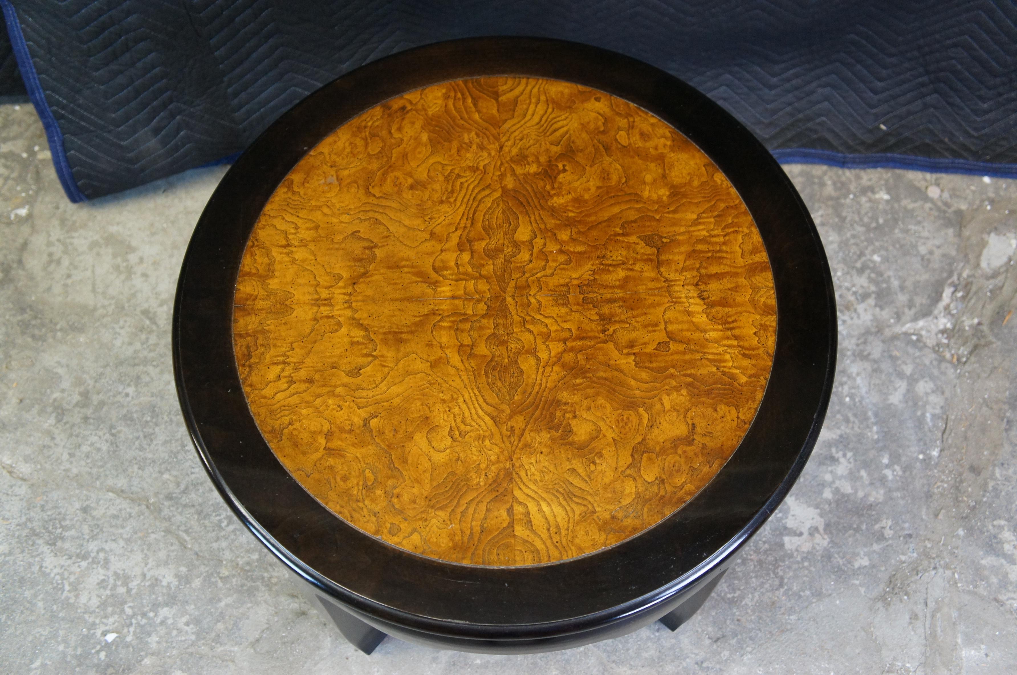 Century Furniture Chin Hua Burl Wood Black Lacquer Round Chinoiserie Side Table  In Good Condition In Dayton, OH