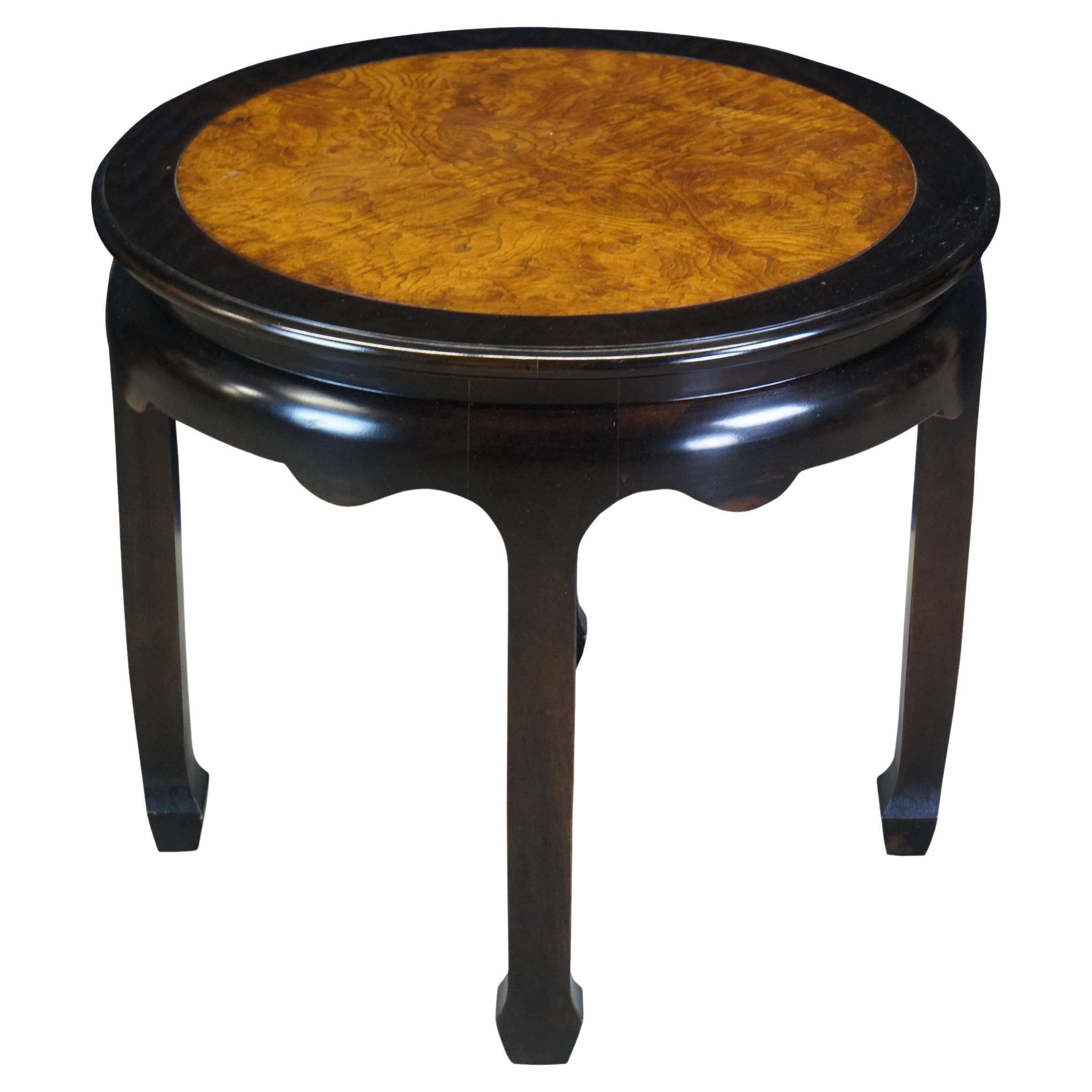 Century Furniture Chin Hua Burl Wood Black Lacquer Round Chinoiserie Side Table 