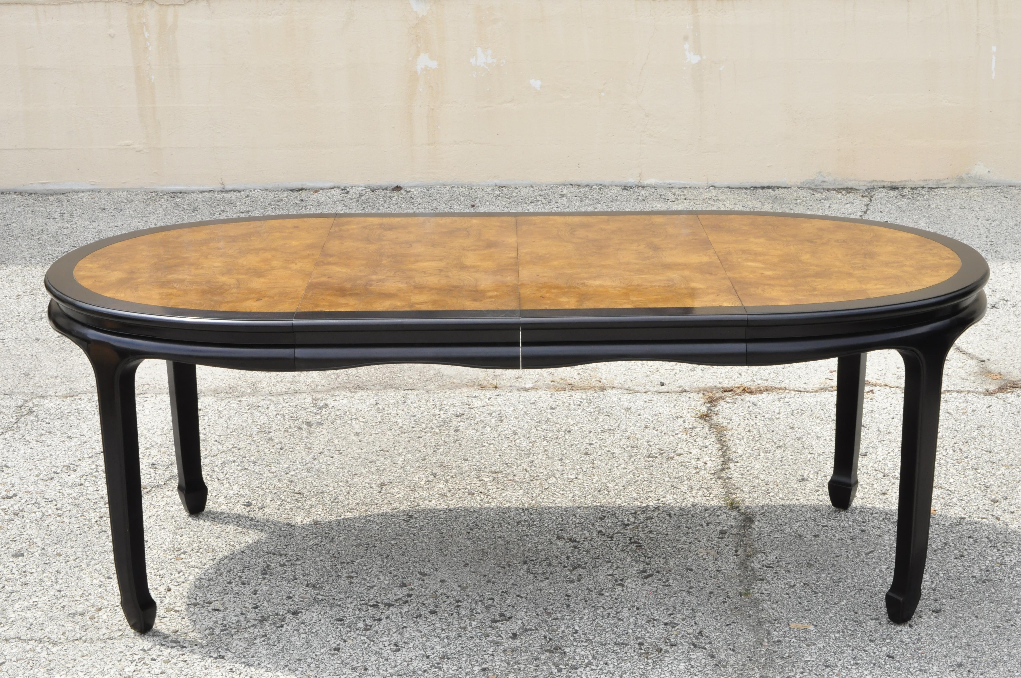Century Furniture Chin Hua Burl Wood Black Lacquer Small Oval Dining Room Table 3