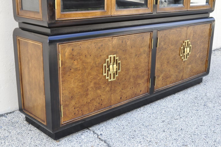 American Century Furniture Chin Hua Burl Wood Oriental China Display Cabinet Hutch For Sale