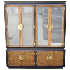 Vintage Century Furniture Chin Hua Burl Wood Oriental China Display Cabinet Hutch