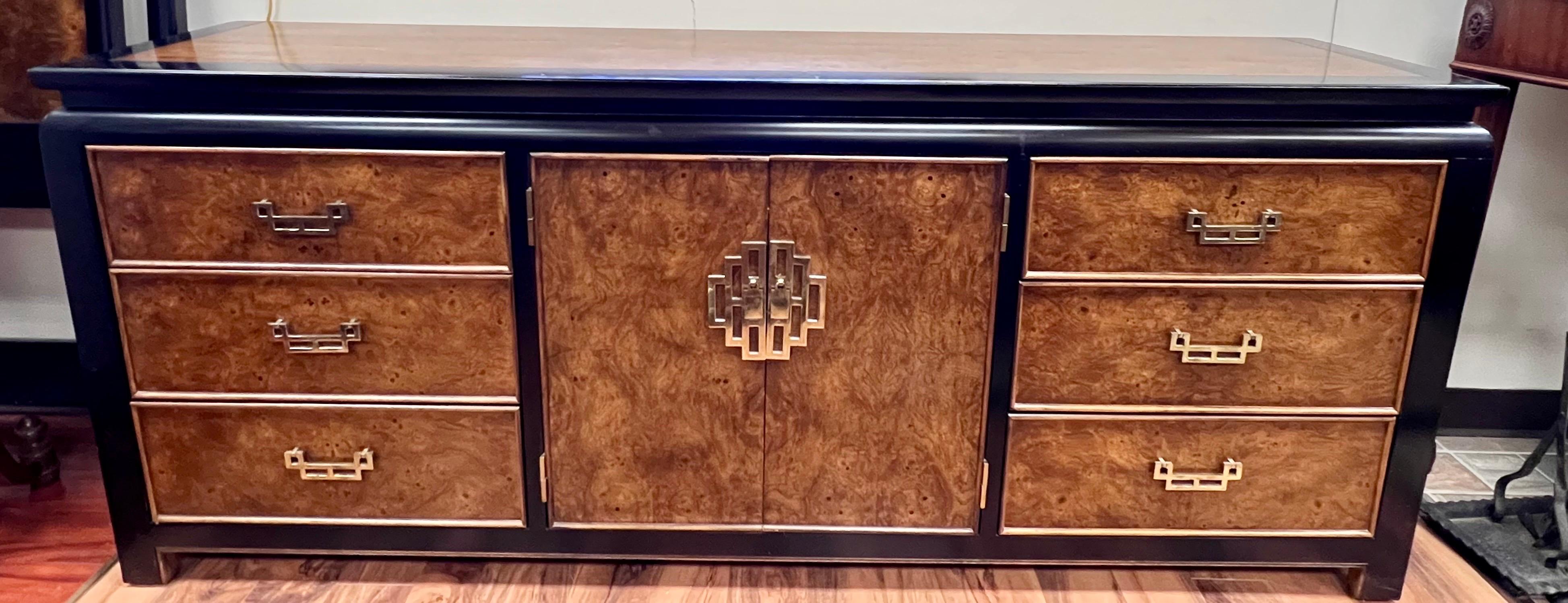 Elegant and coveted signed Century Furniture Chinese Chippendale large dresser/cabinet
with all original brass pulls.  Note we have the matching nightstands also available in our 1stDibs showroom.  Also note we are based in the east coast and will