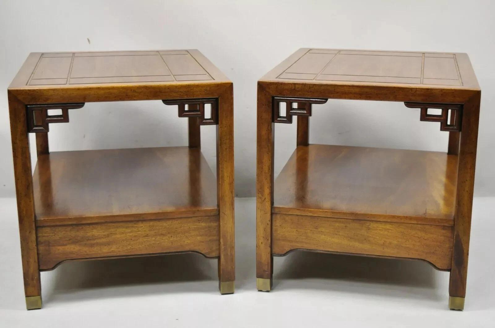 Century Furniture Chinoiserie Fretwork Wooden Side Lamp End Tables - a Pair For Sale 6