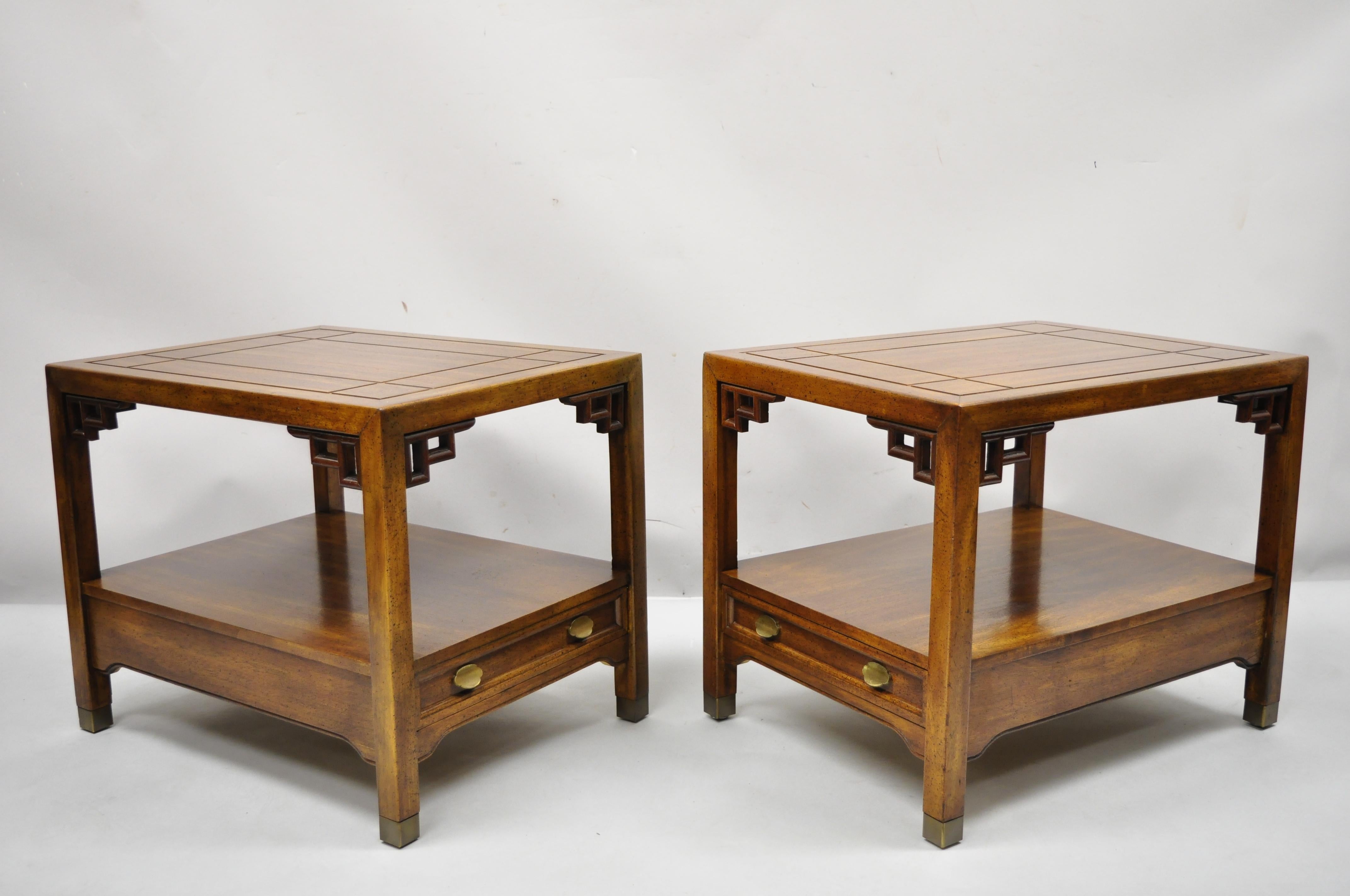 Century Furniture Chinoiserie Fretwork Wooden Side Lamp End Tables, a Pair 7