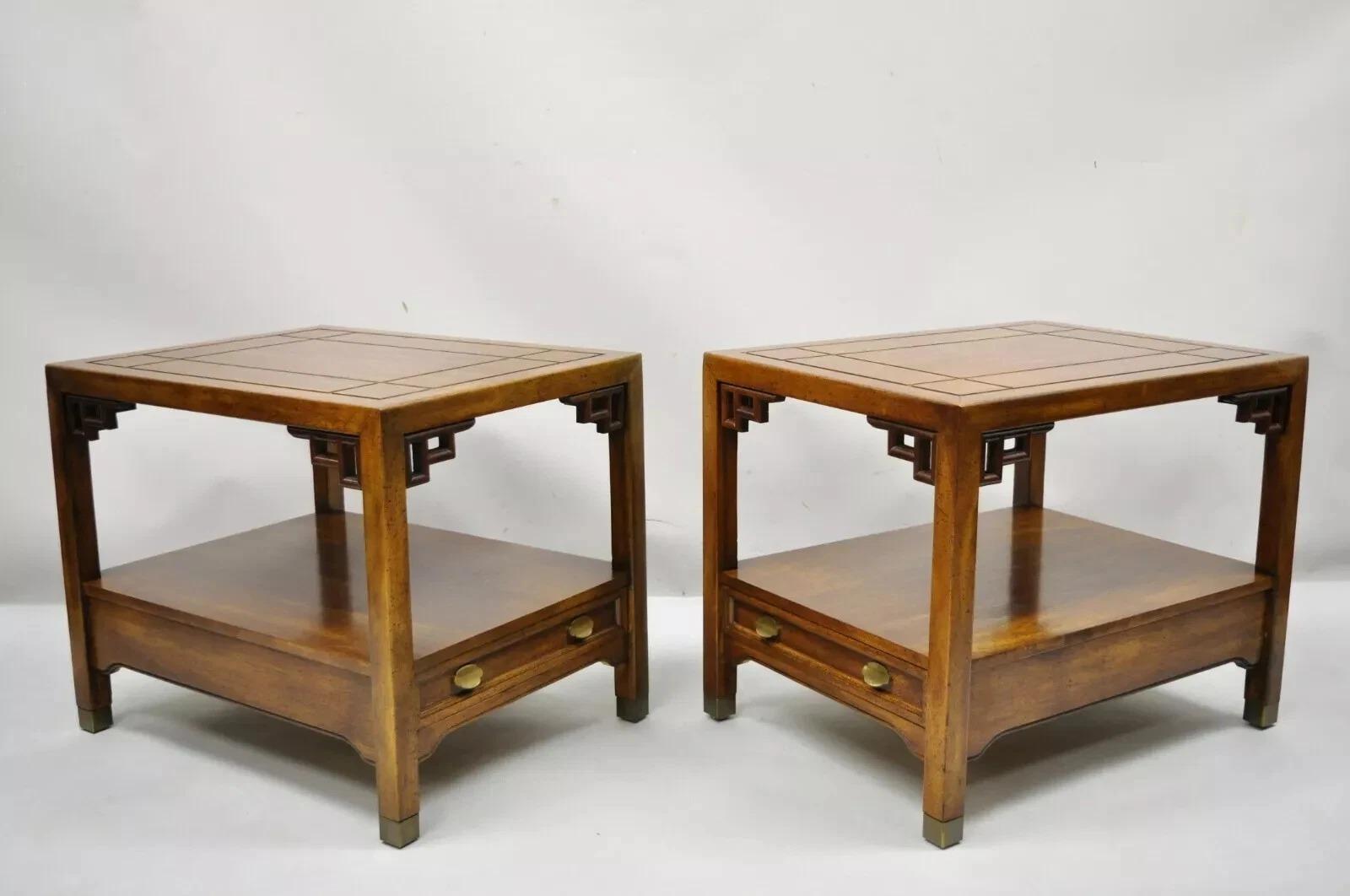 Century Furniture Chinoiserie Fretwork Wooden Side Lamp End Tables - a Pair For Sale 7