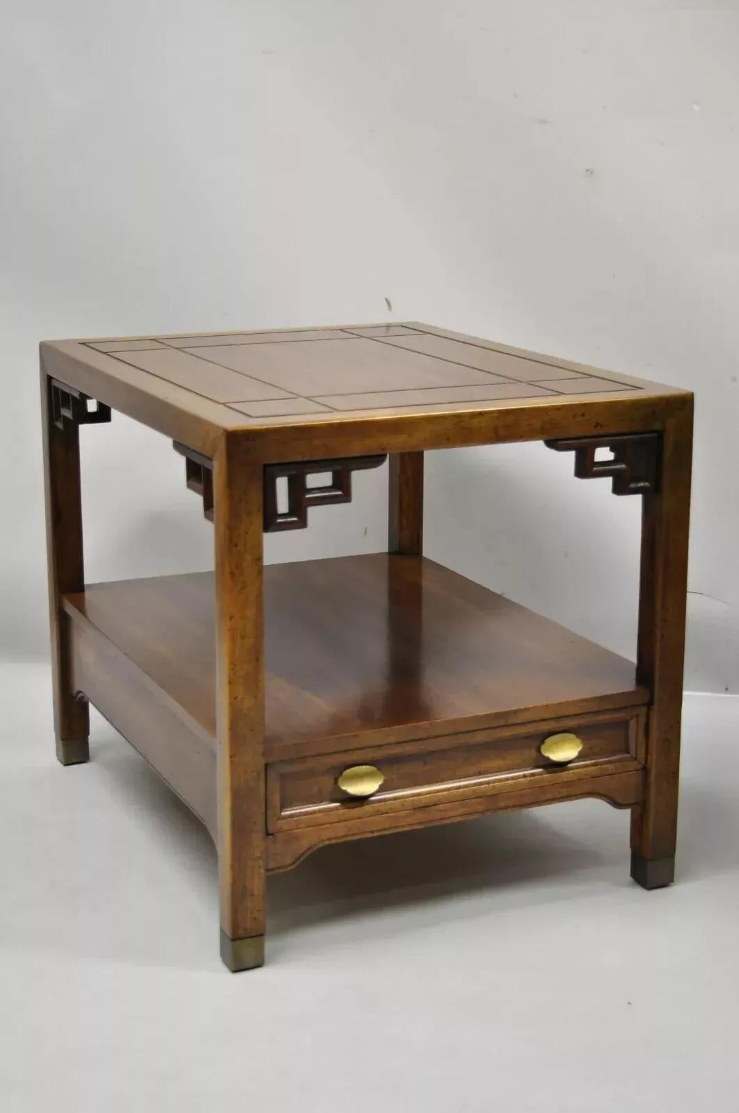 Unknown Century Furniture Chinoiserie Fretwork Wooden Side Lamp End Tables - a Pair For Sale