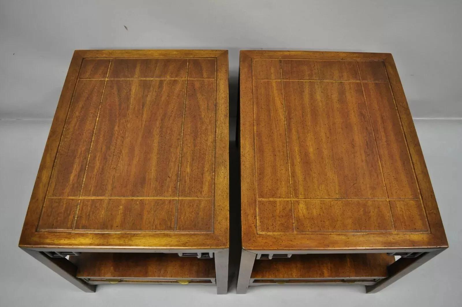 Century Furniture Chinoiserie Fretwork Wooden Side Lamp End Tables - a Pair For Sale 1