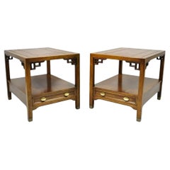 Century Furniture Chinoiserie Fretwork Wooden Side Lamp End Tables - a Pair