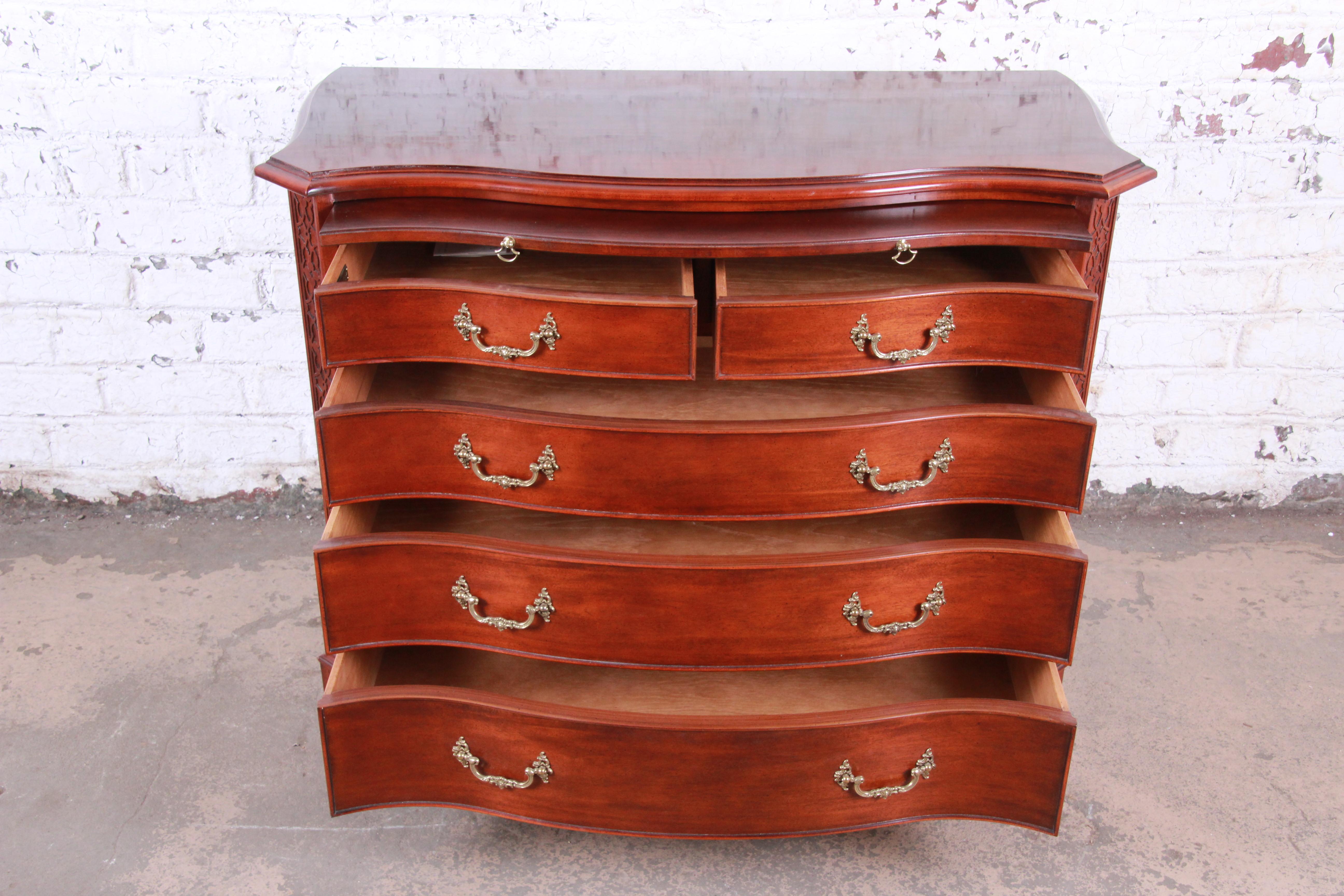 20th Century Century Furniture Chippendale Mahogany Bow Front Chest of Drawers or Commode