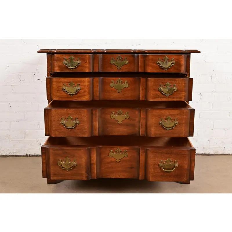 Brass Century Furniture Chippendale Solid Mahogany Block Front Chest of Drawers For Sale