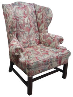 Century Furniture Chippendale Style Floral Wingback Armchair with Nailhead Trim