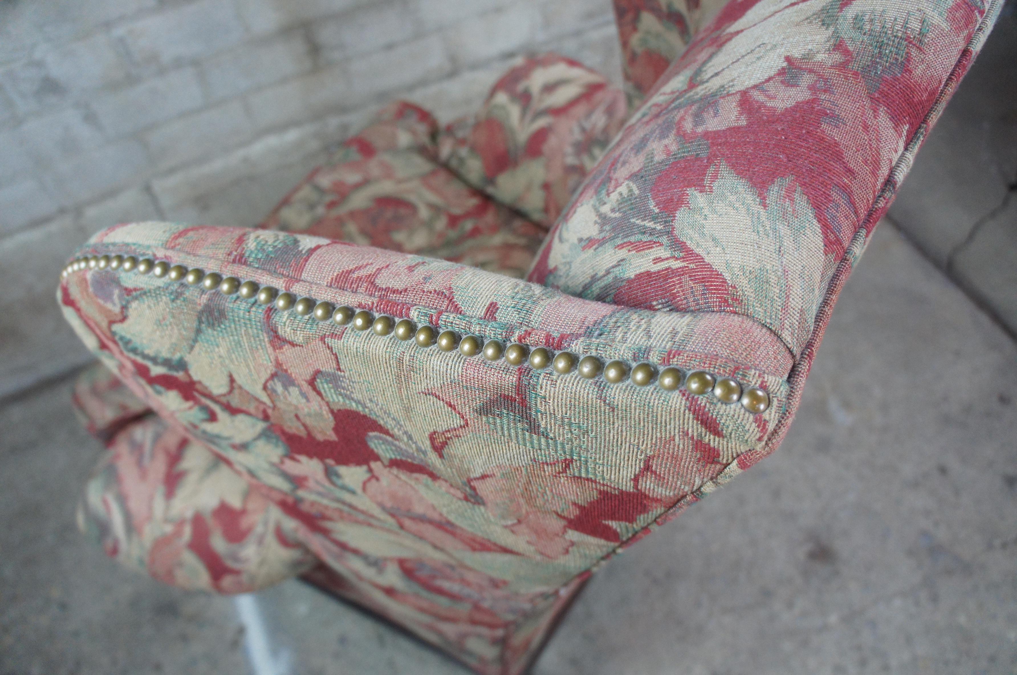 20th Century Century Furniture Chippendale Style Floral Wingback Armchair with Nailhead Trim