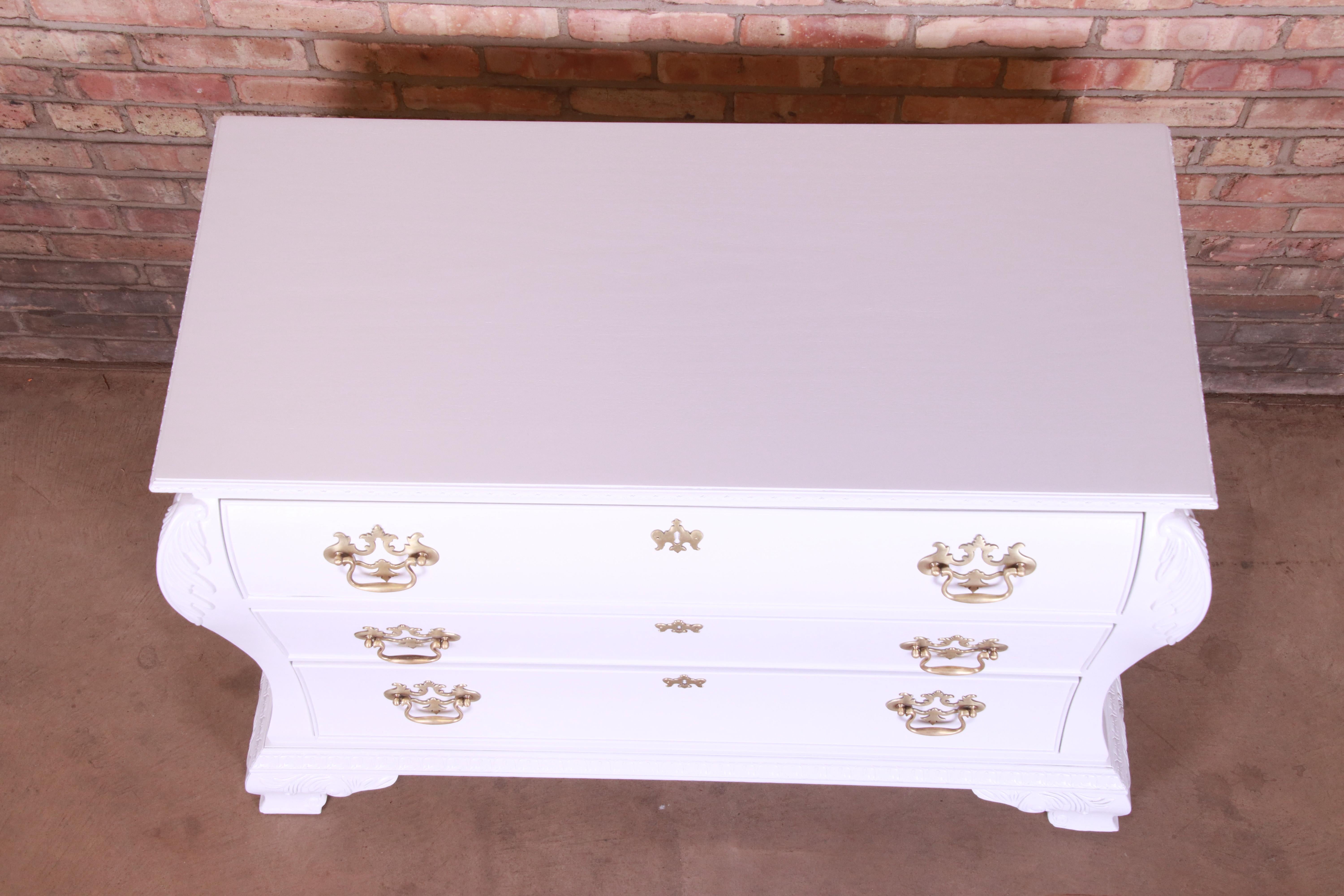 Century Furniture Chippendale White Lacquered Chest of Drawers, Newly Refinished 4