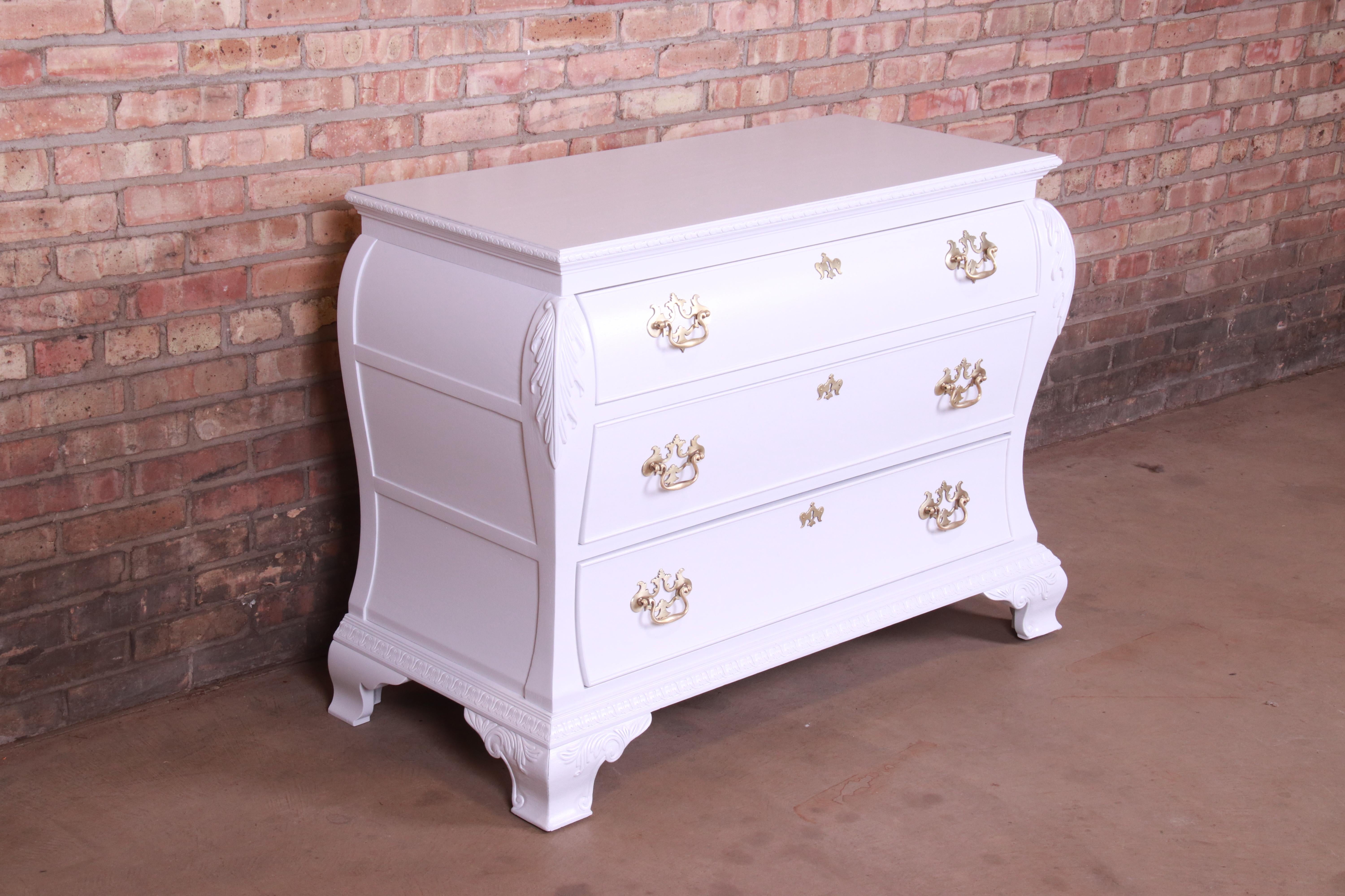 American Century Furniture Chippendale White Lacquered Chest of Drawers, Newly Refinished For Sale