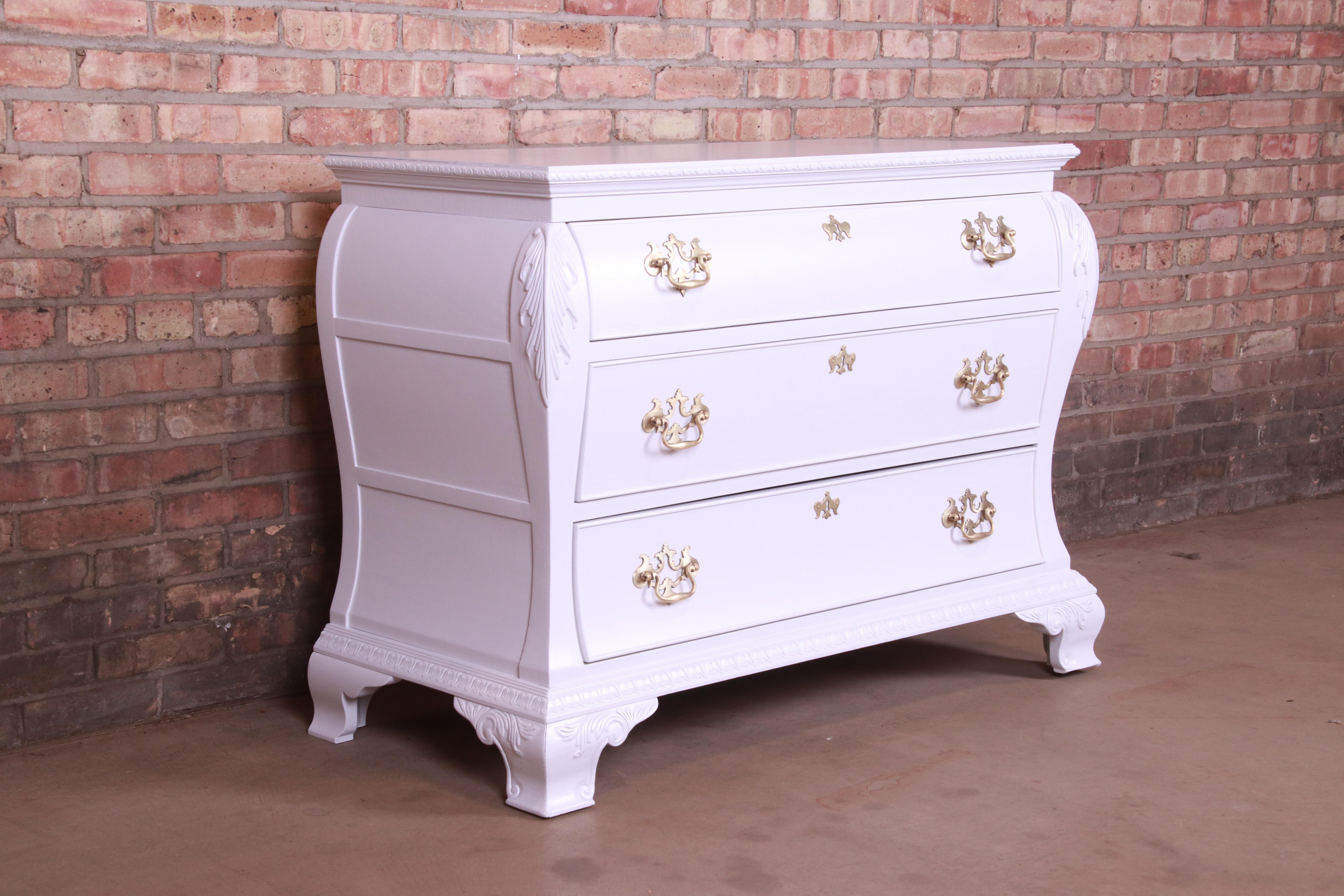 Century Furniture Chippendale White Lacquered Chest of Drawers, Newly Refinished In Good Condition For Sale In South Bend, IN