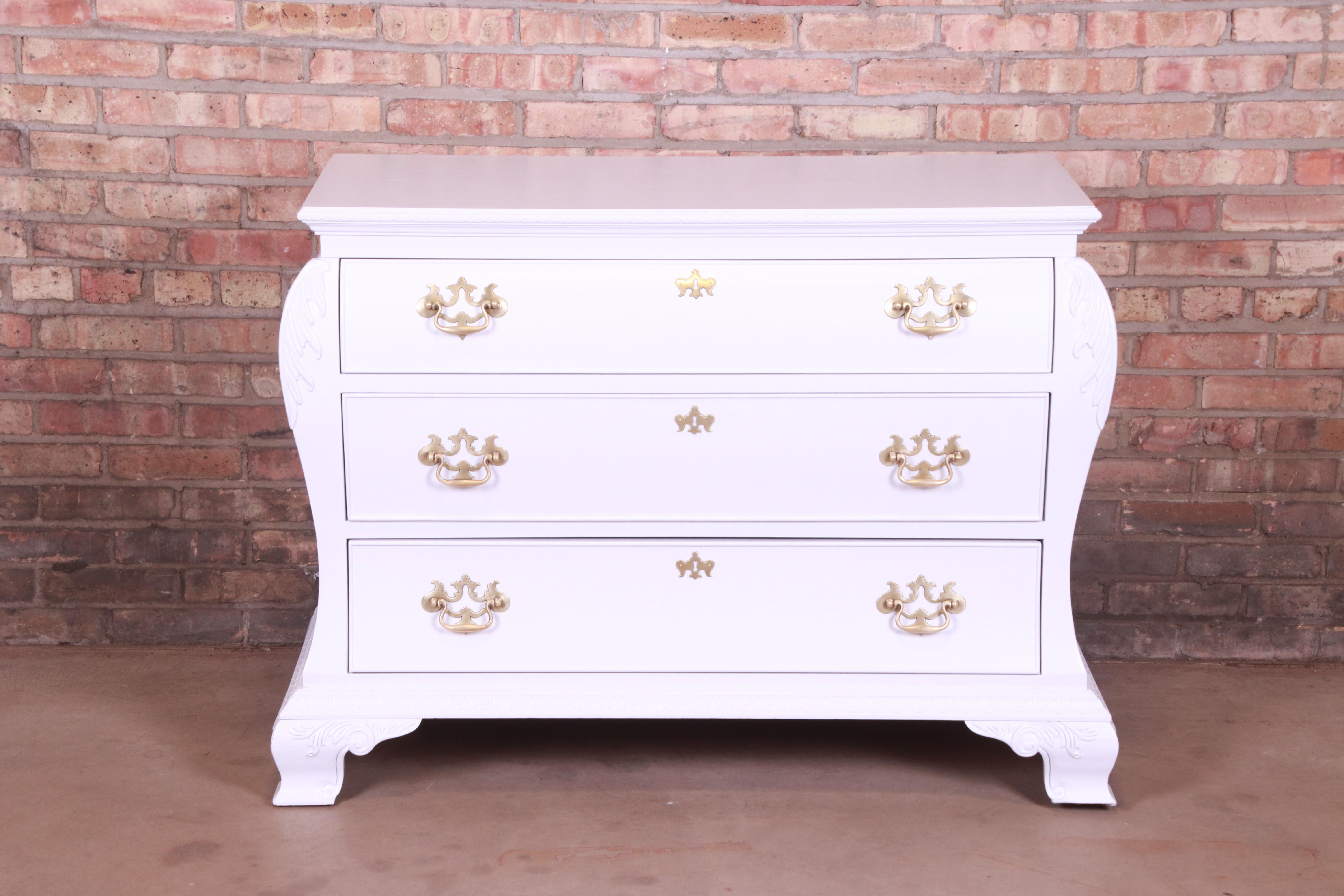 20th Century Century Furniture Chippendale White Lacquered Chest of Drawers, Newly Refinished For Sale