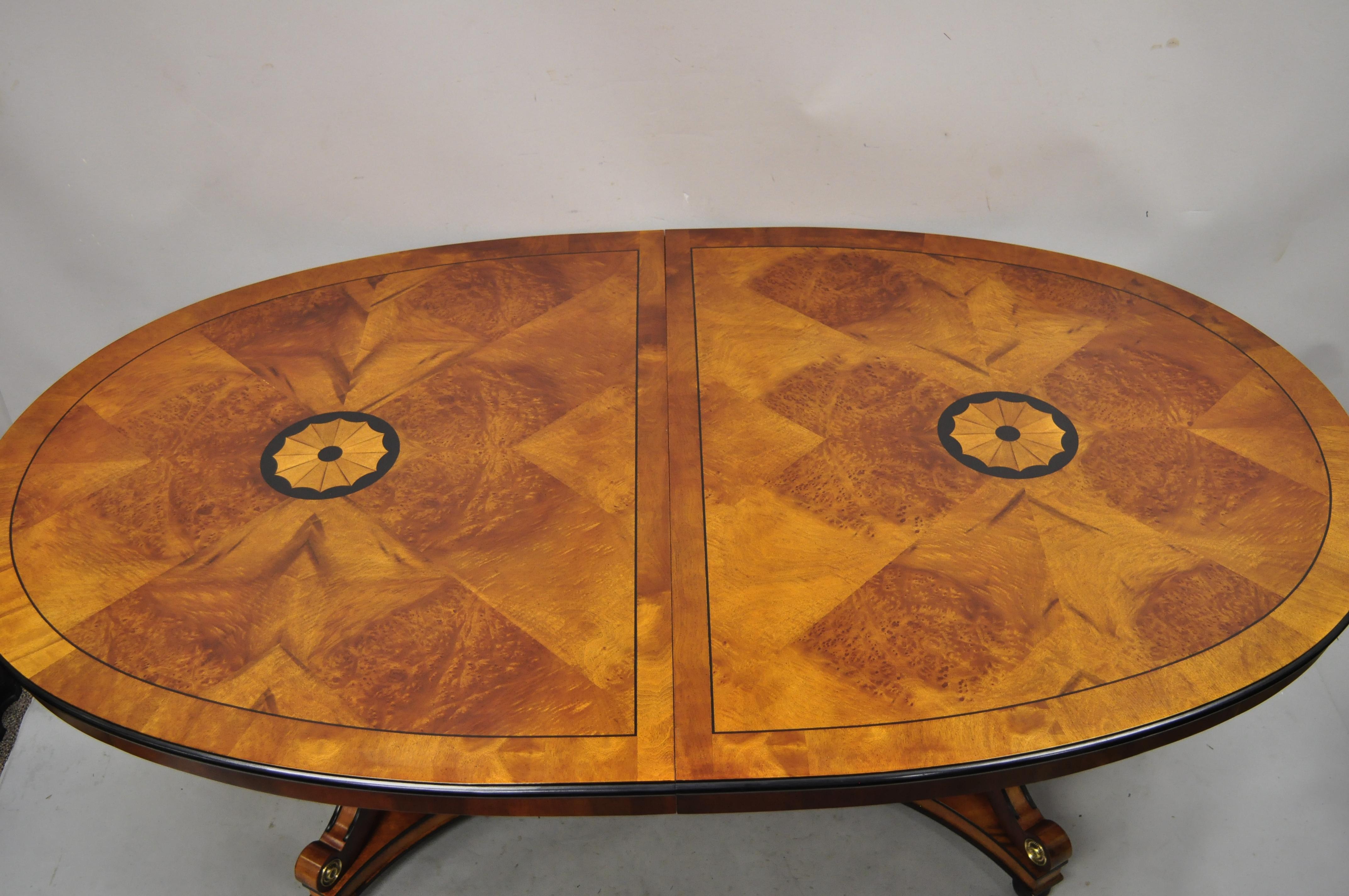 Century Furniture Co. Capuan Collection Biedermier double pedestal base dining table with 2 leaves. Item features (2) 22