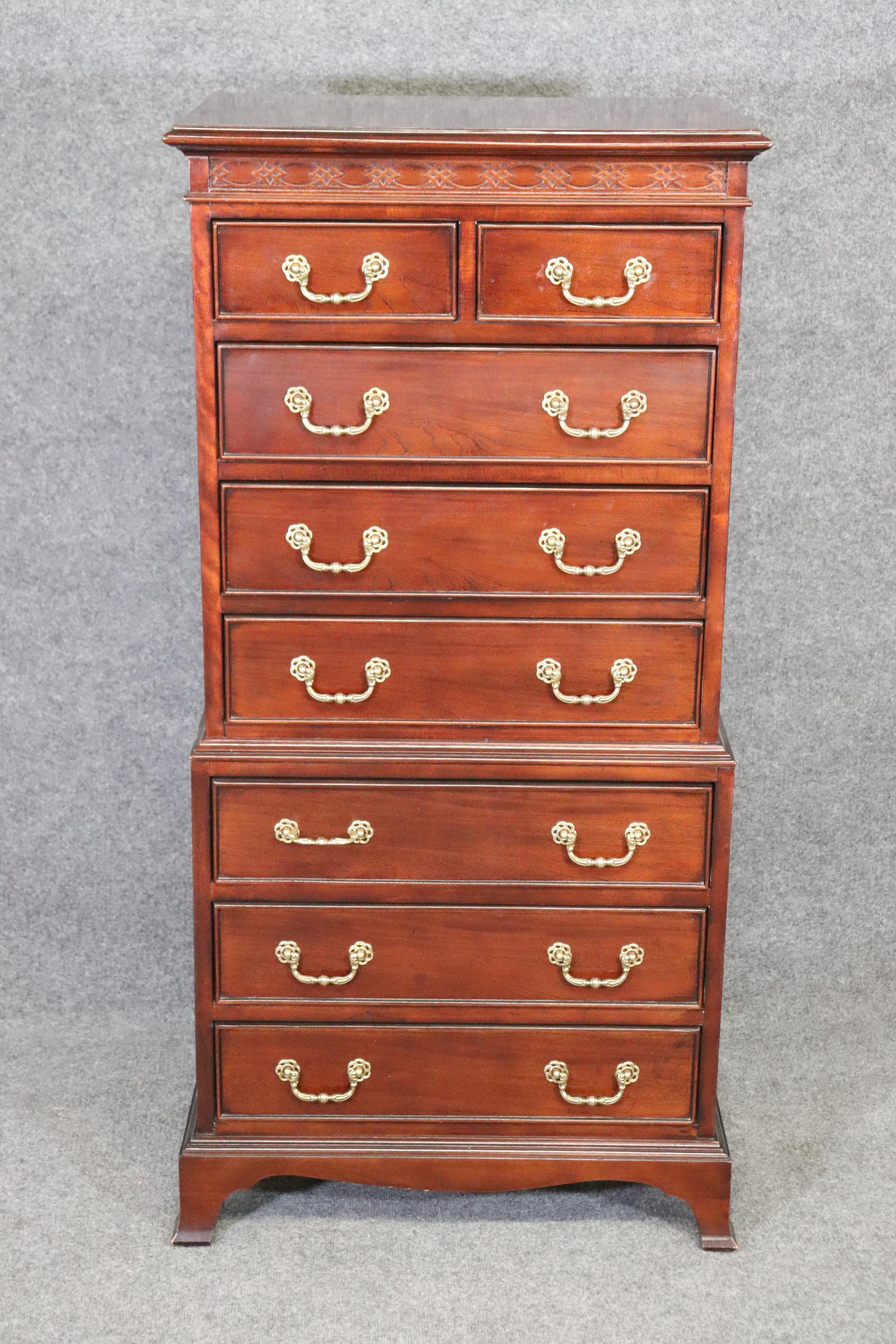 Century Furniture Company Mahogany Choppendale High Chest Dresser In Good Condition In Swedesboro, NJ