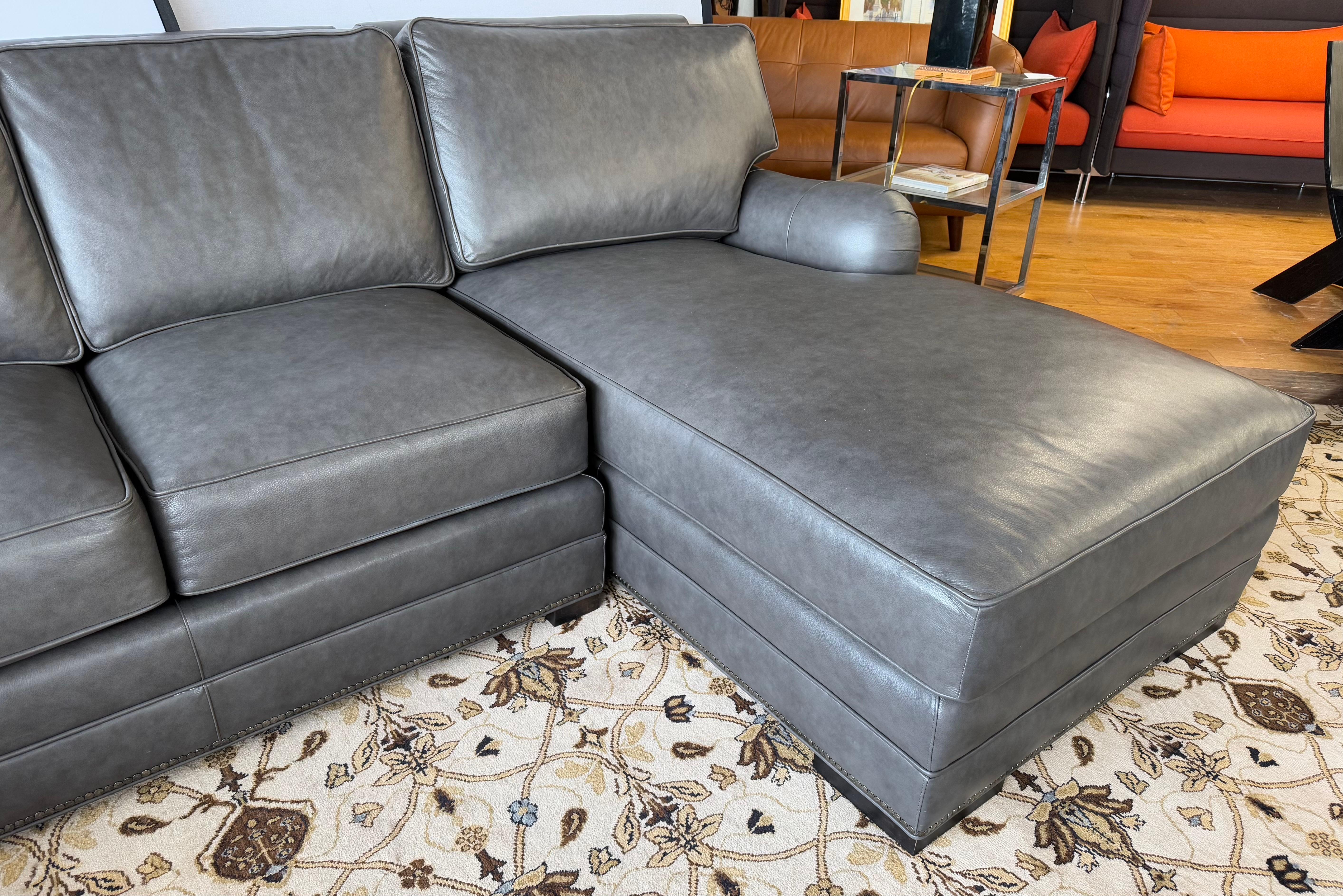 Century Furniture Company Mint Condition Gray Leather L-Shaped Sectional Sofa 8