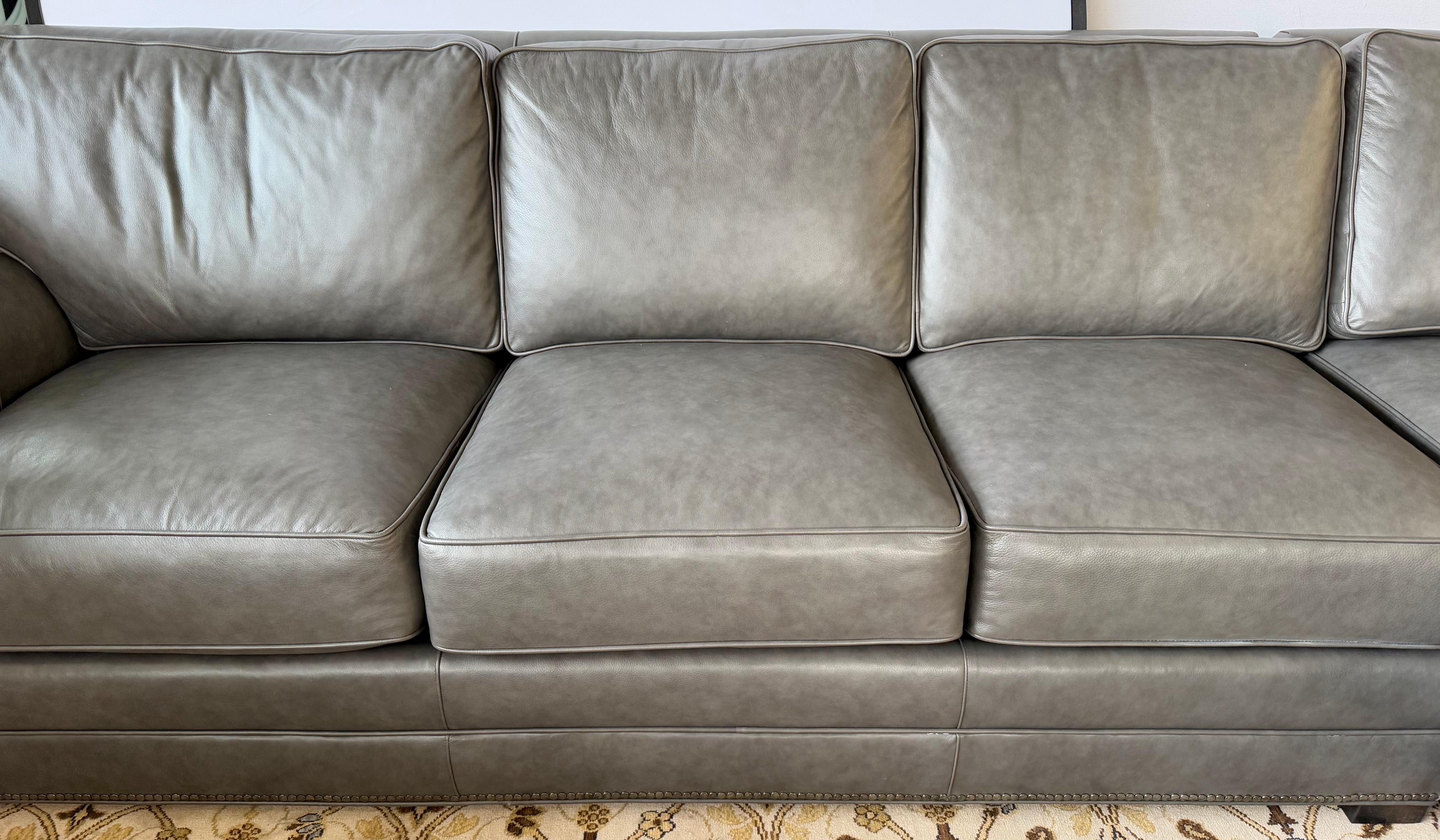 Century Furniture Company Mint Condition Gray Leather L-Shaped Sectional Sofa 9