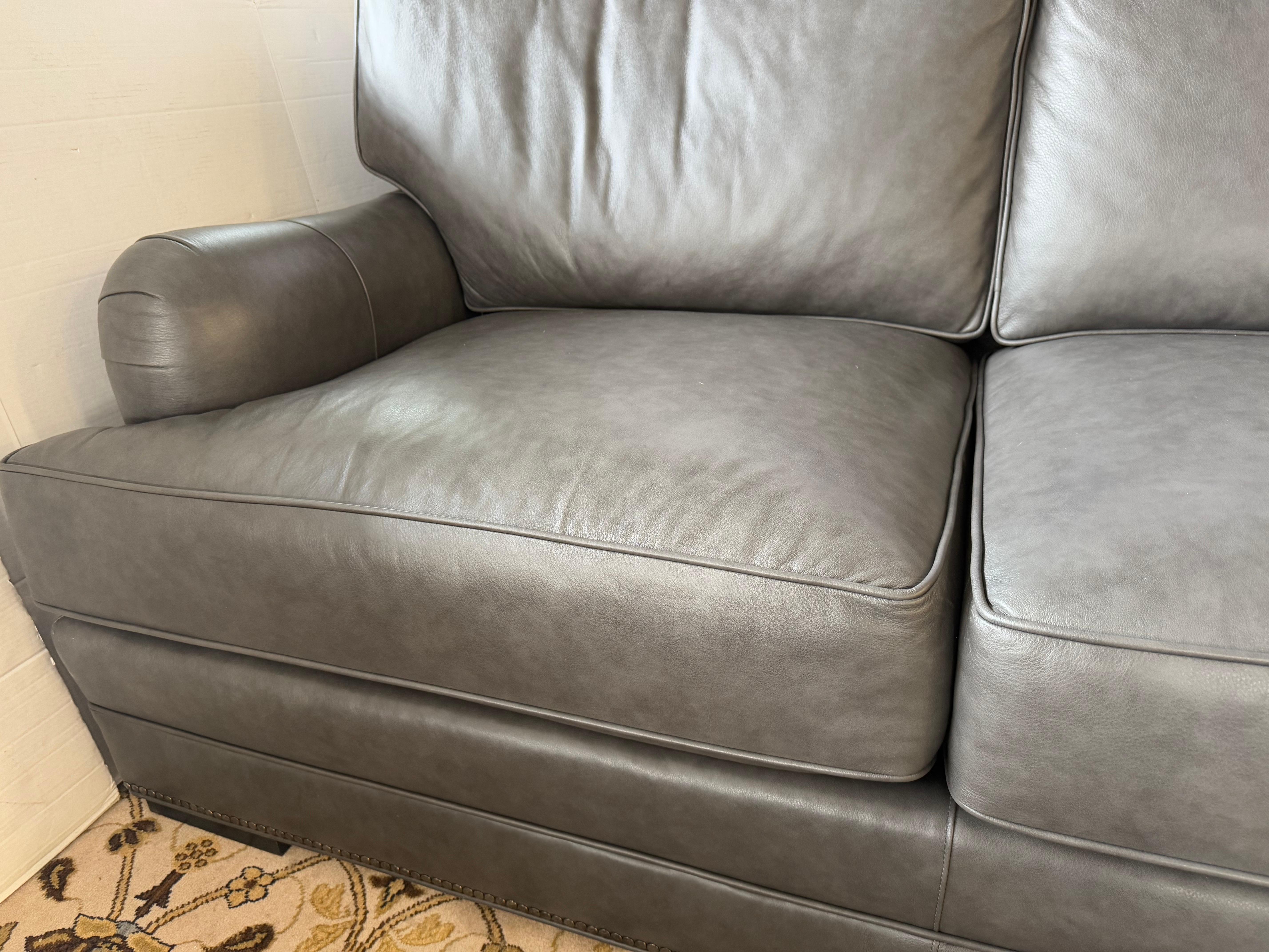Century Furniture Company Mint Condition Gray Leather L-Shaped Sectional Sofa 10