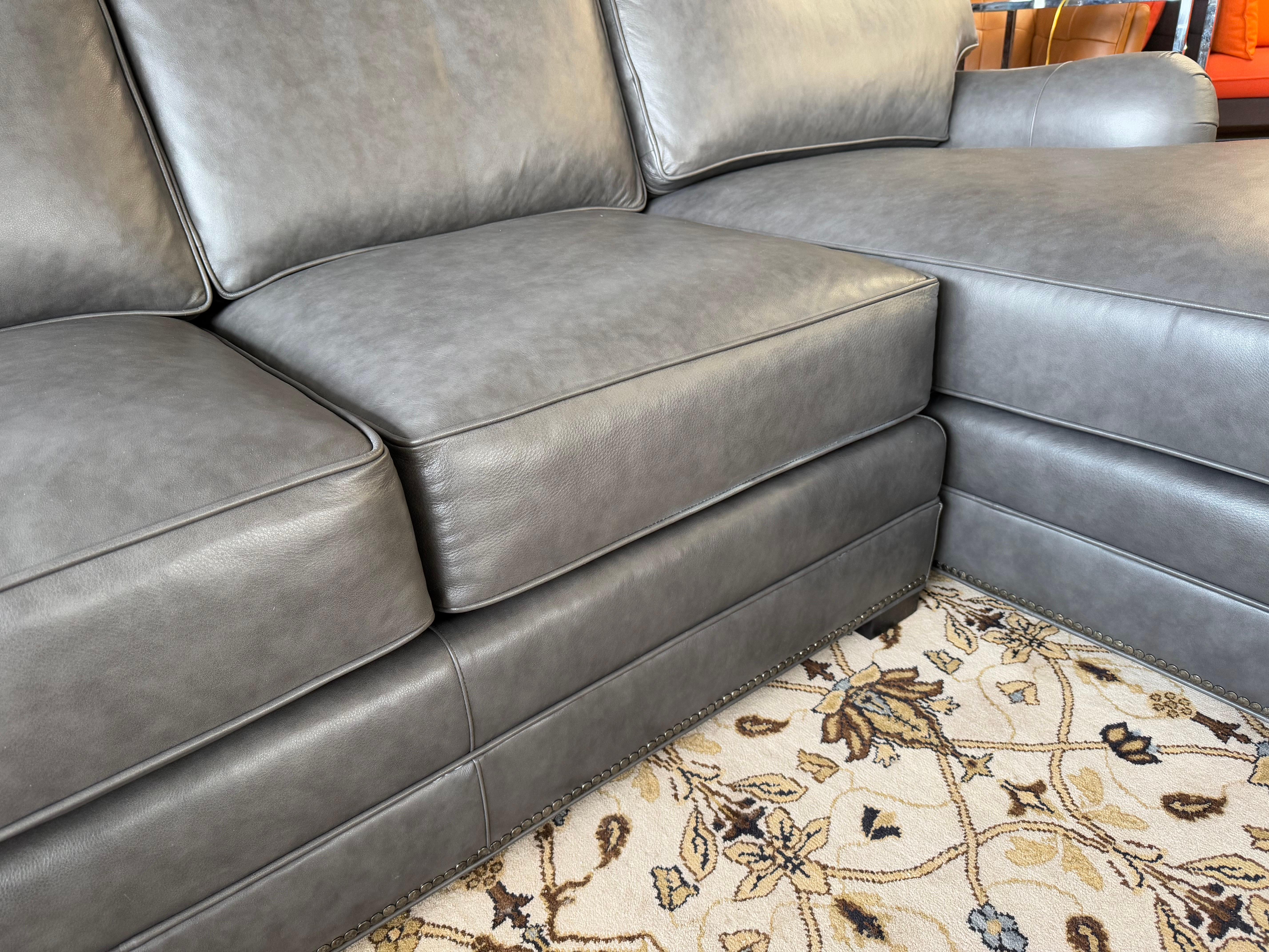 Century Furniture Company Mint Condition Gray Leather L-Shaped Sectional Sofa 11