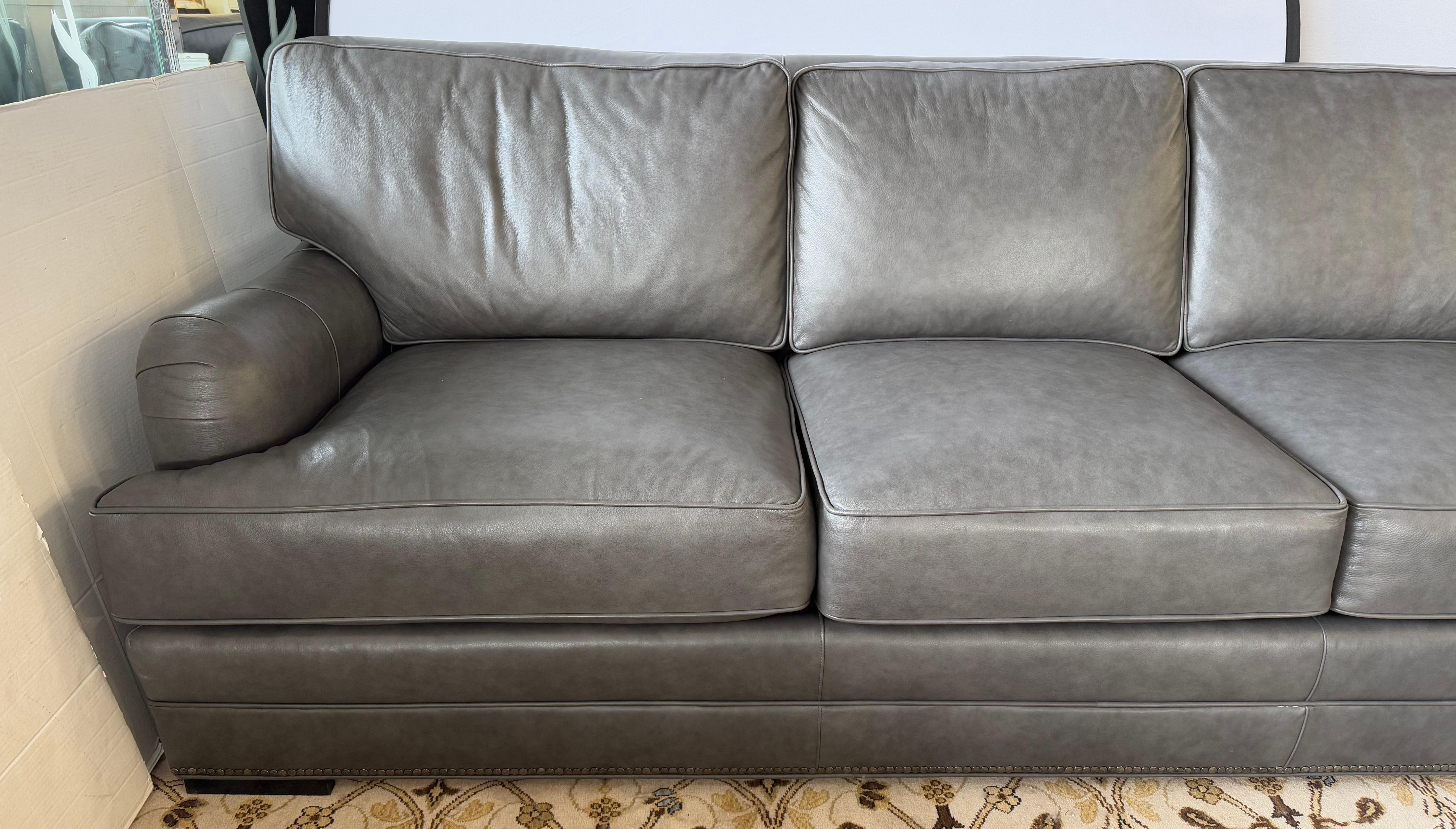Century Furniture Company Mint Condition Gray Leather L-Shaped Sectional Sofa 14