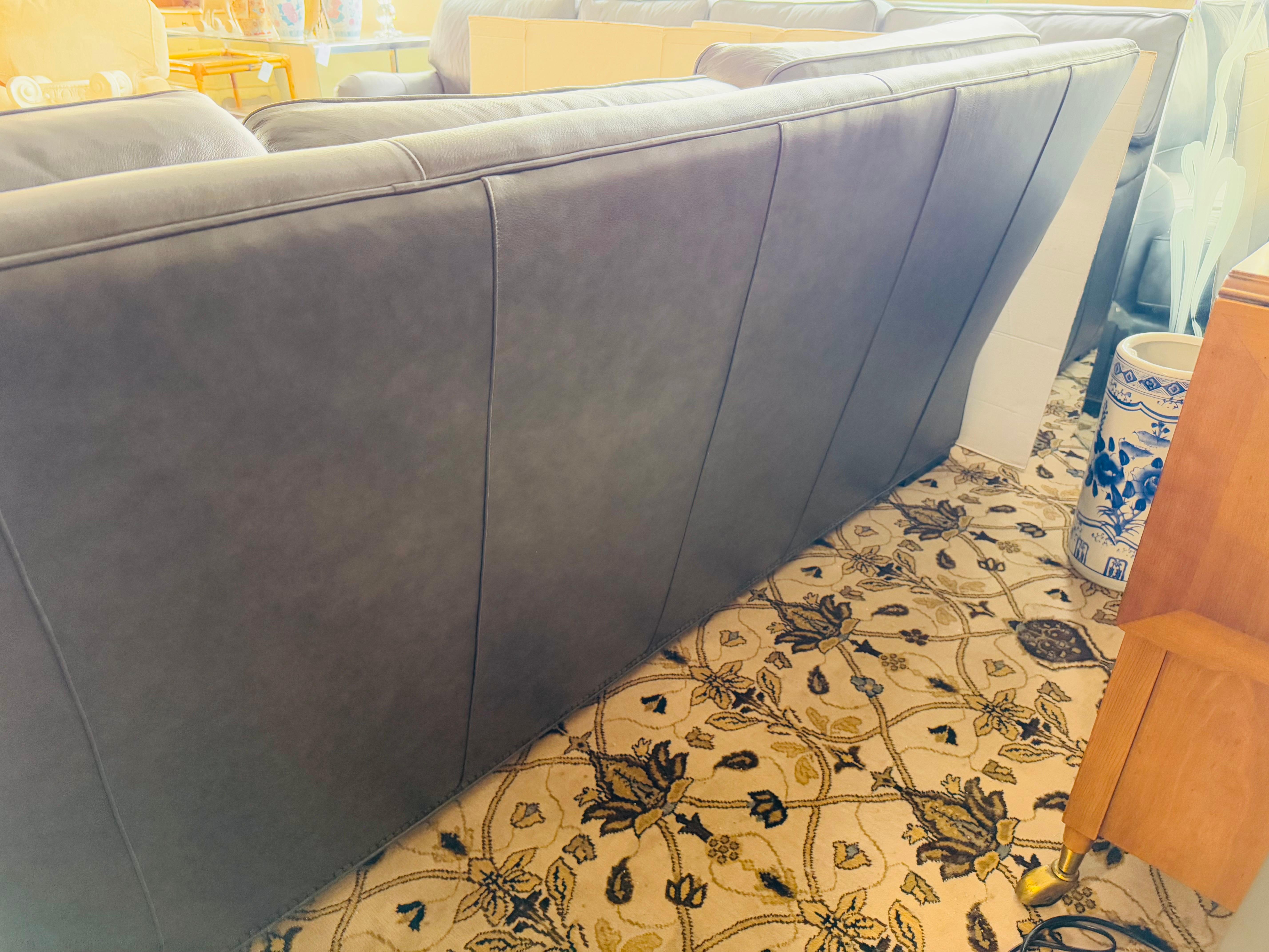 Century Furniture Company Mint Condition Gray Leather L-Shaped Sectional Sofa 14