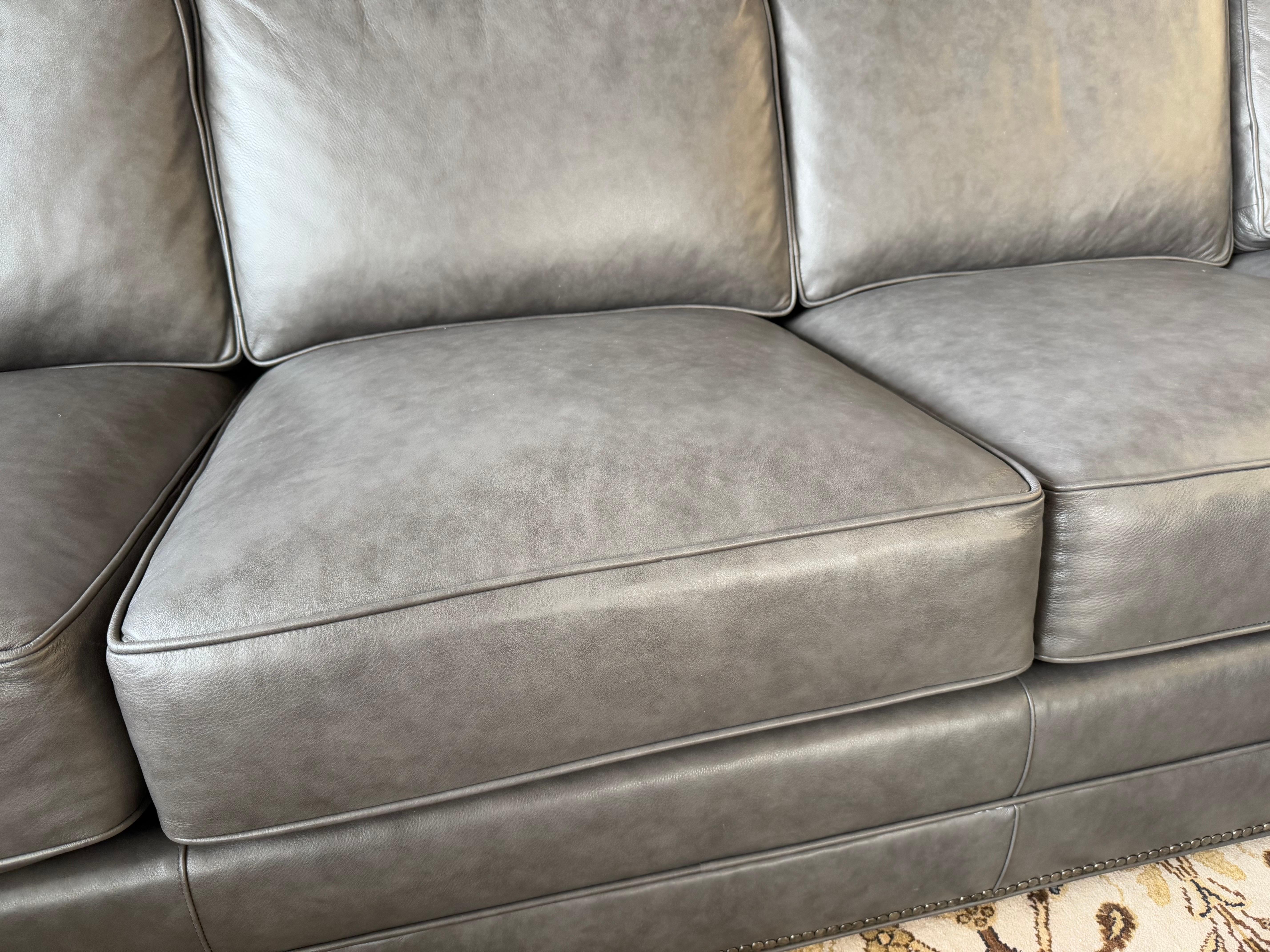 American Century Furniture Company Mint Condition Gray Leather L-Shaped Sectional Sofa