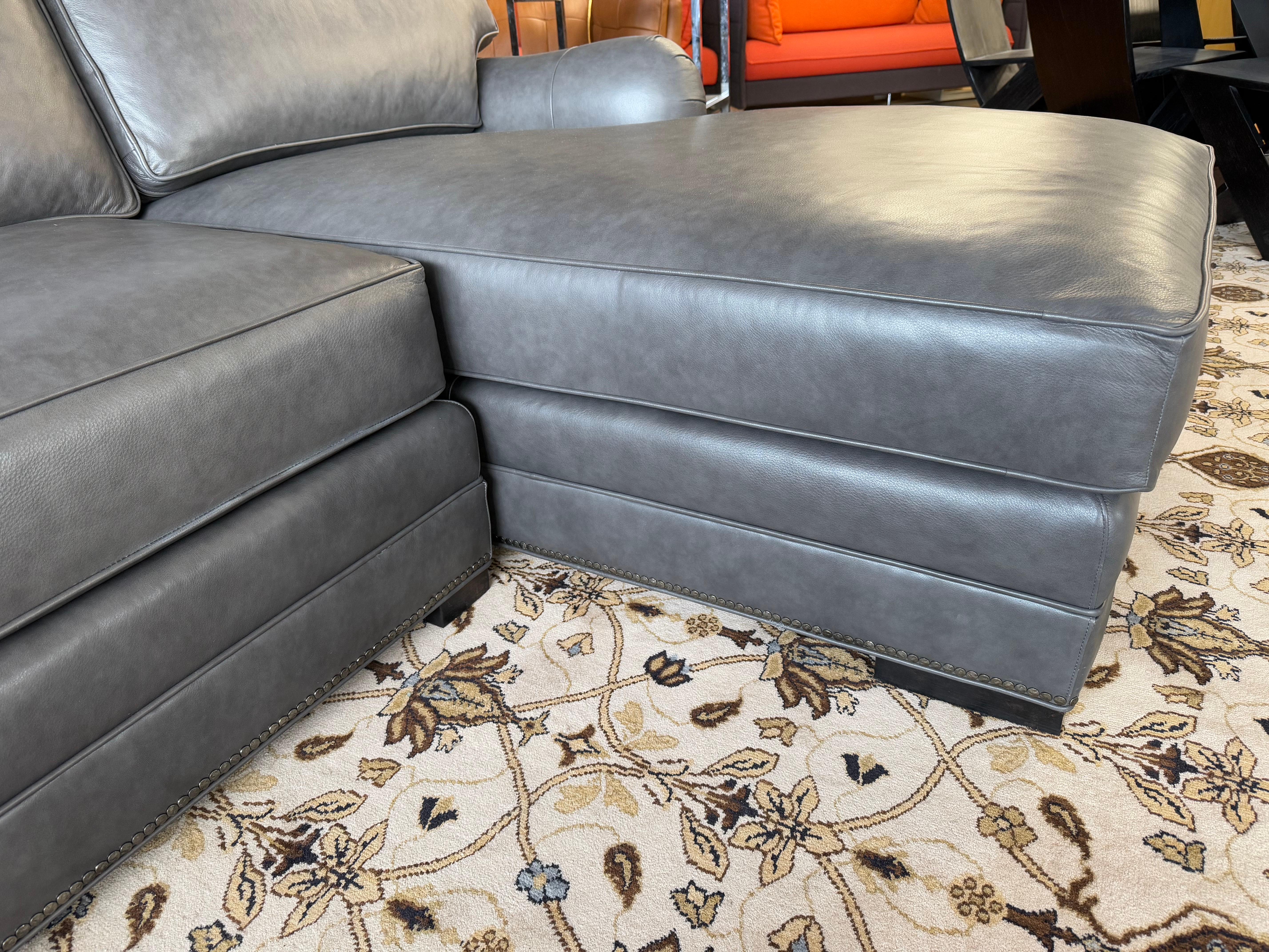 Century Furniture Company Mint Condition Gray Leather L-Shaped Sectional Sofa 1