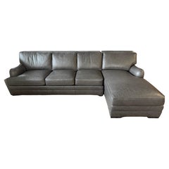 Century Furniture Company Mint Condition Gray Leather L-Shaped Sectional Sofa