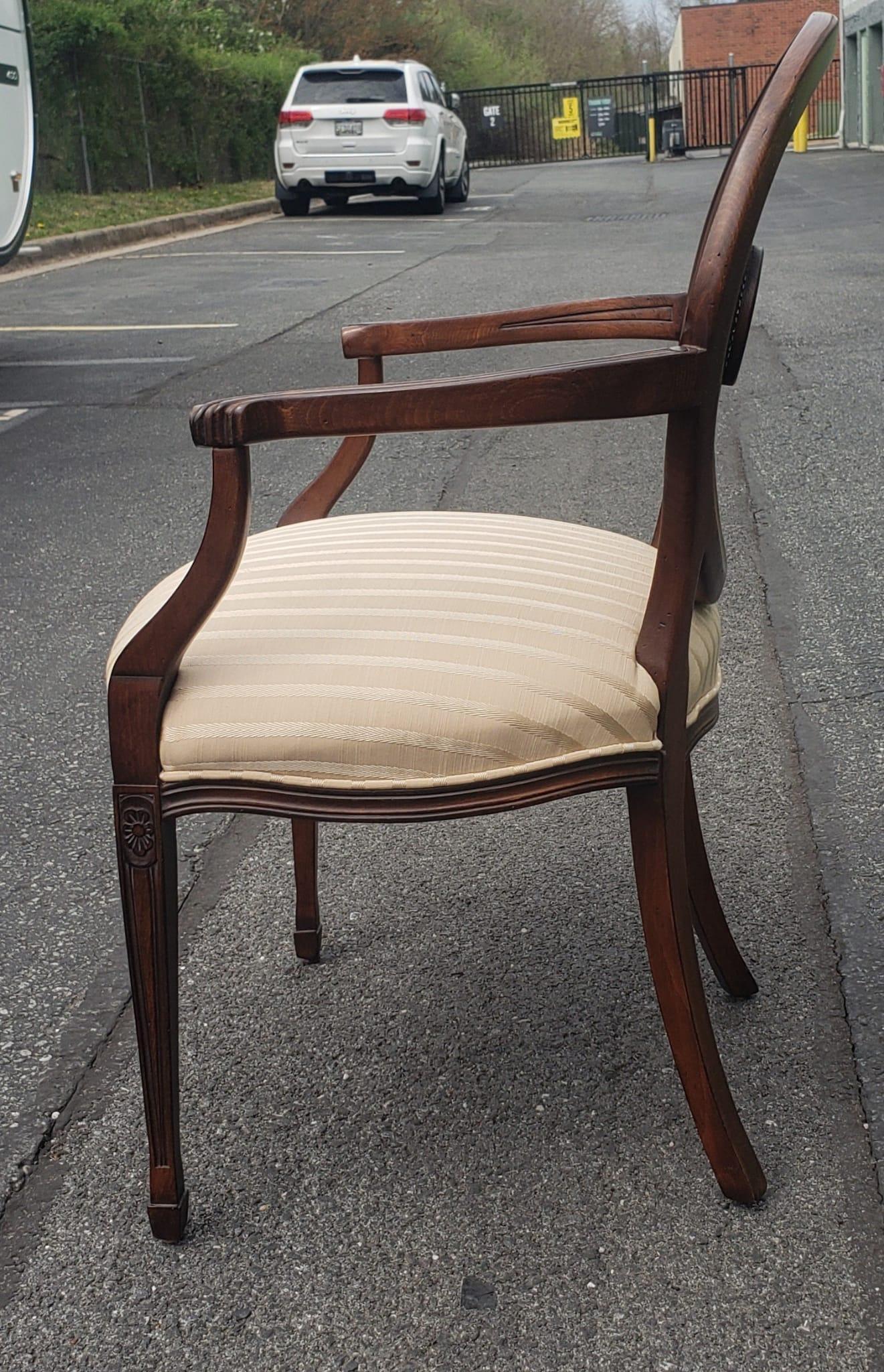 Century Furniture Directoire Style Walnut Upholstered seat & Cane Back Armchair In Good Condition For Sale In Germantown, MD