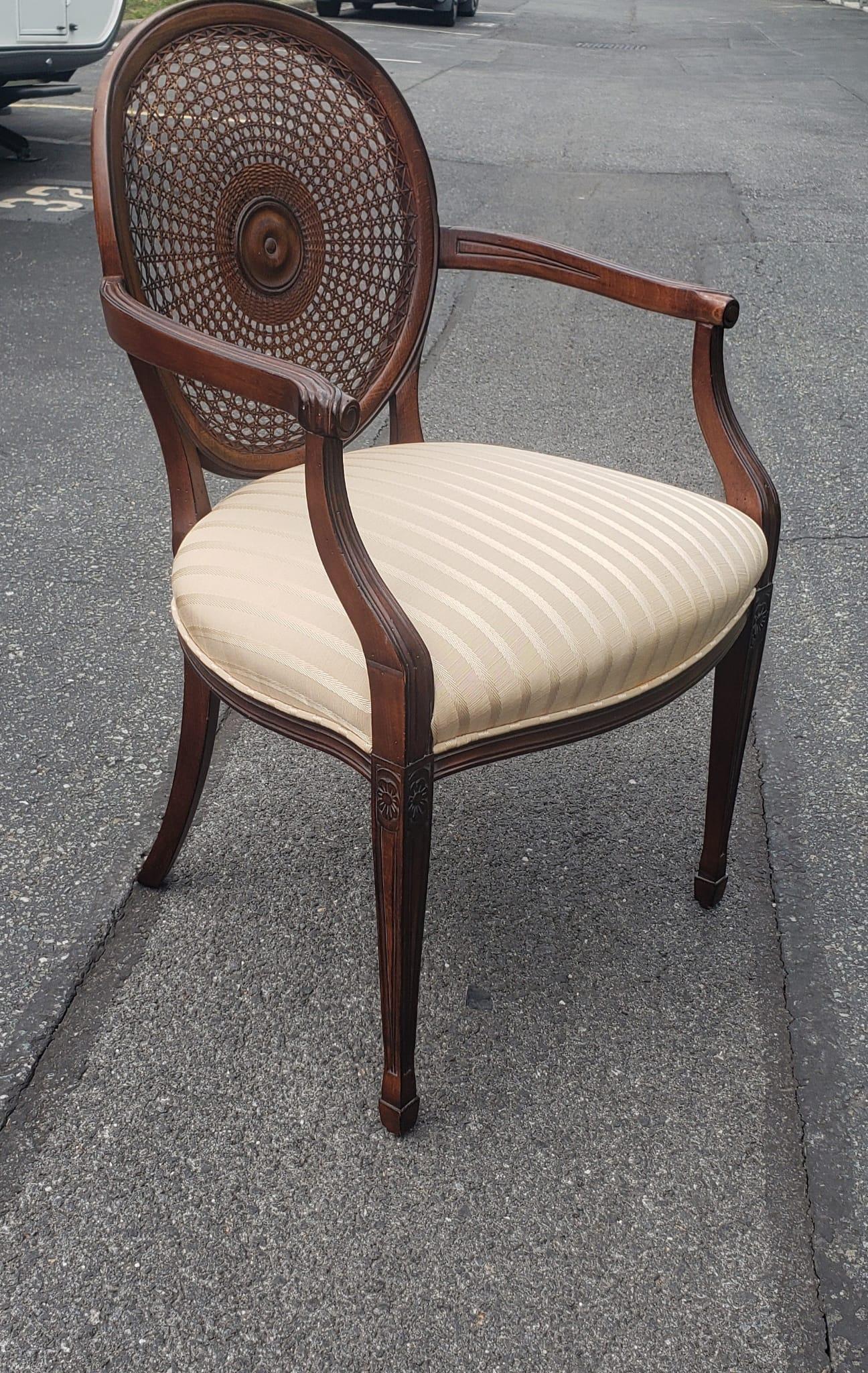 20th Century Century Furniture Directoire Style Walnut Upholstered seat & Cane Back Armchair For Sale