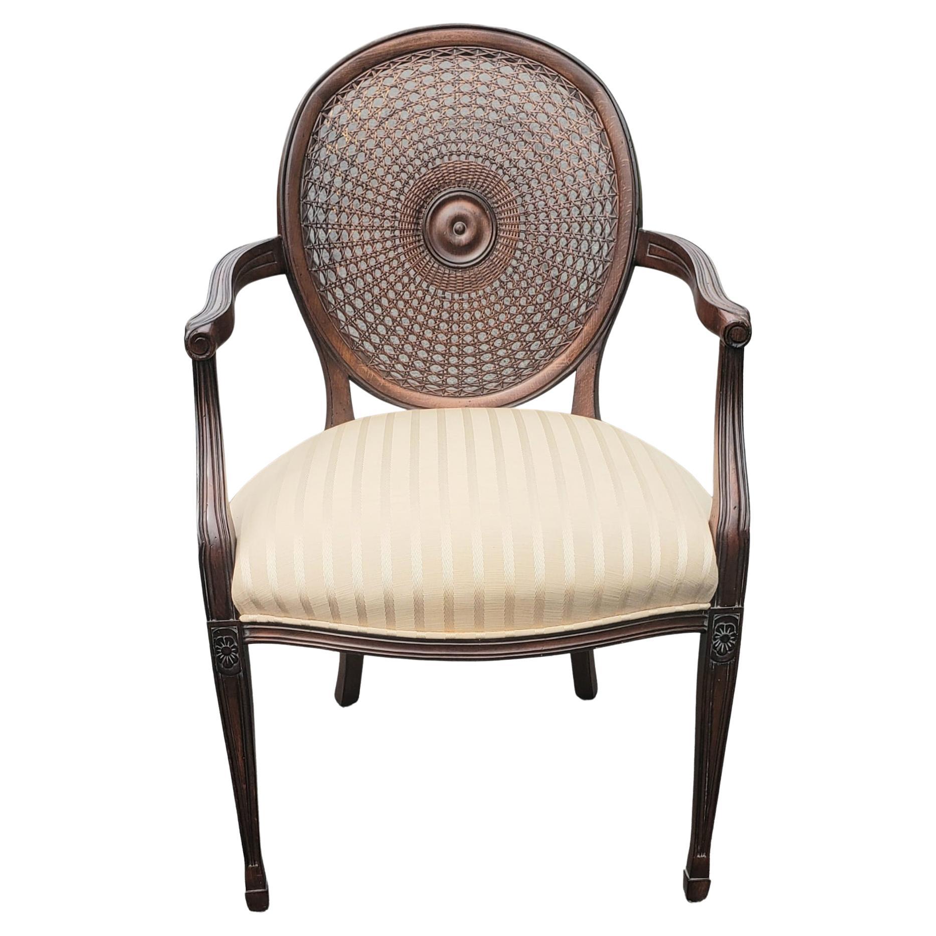 Century Furniture Directoire Style Walnut Upholstered seat & Cane Back Armchair For Sale