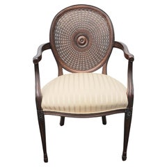 Used Century Furniture Directoire Style Walnut Upholstered seat & Cane Back Armchair