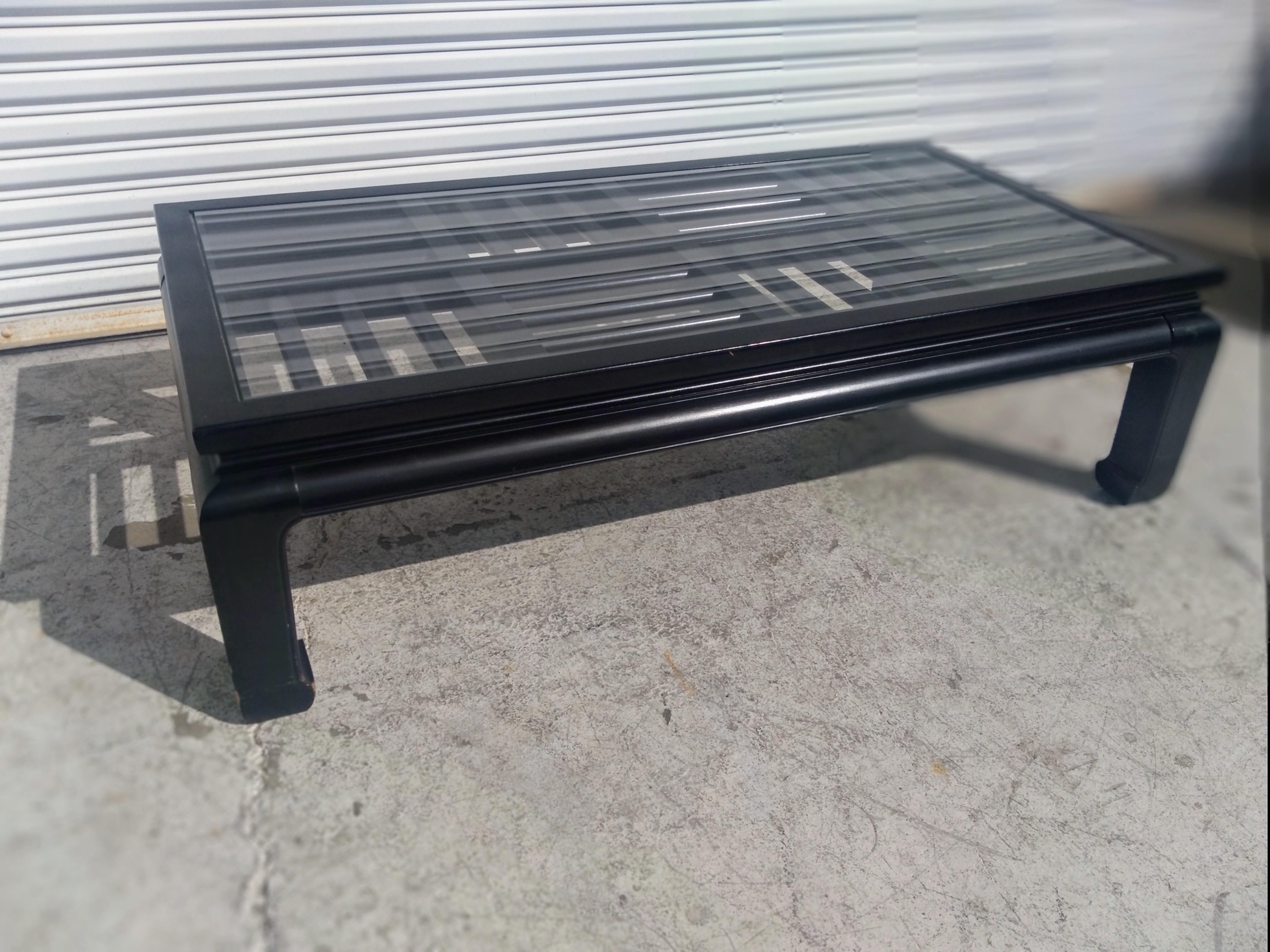 American Century Furniture Ebonized Ming Style Fretwork Coffee Table For Sale