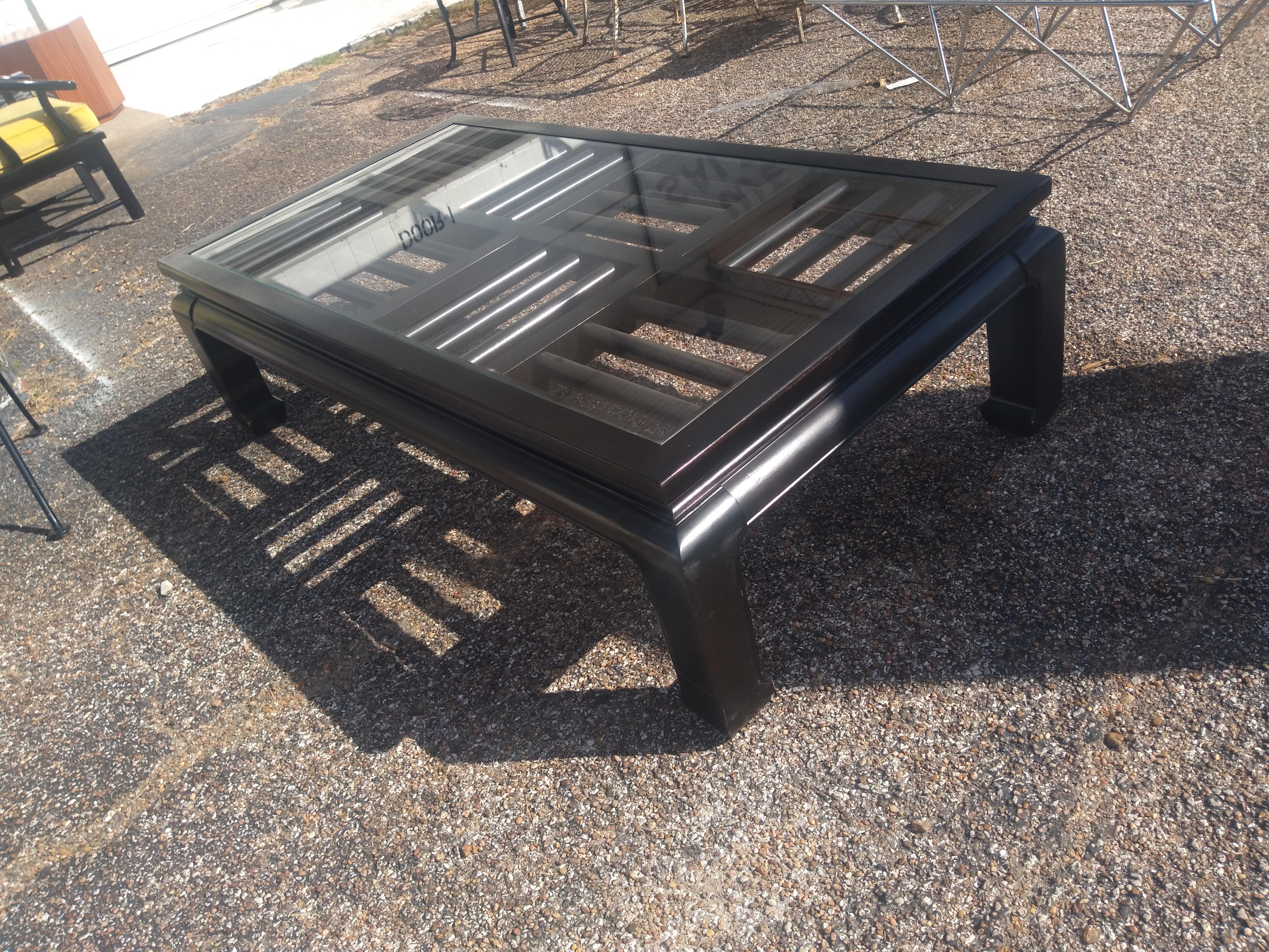 20th Century Century Furniture Ebonized Ming Style Fretwork Coffee Table For Sale