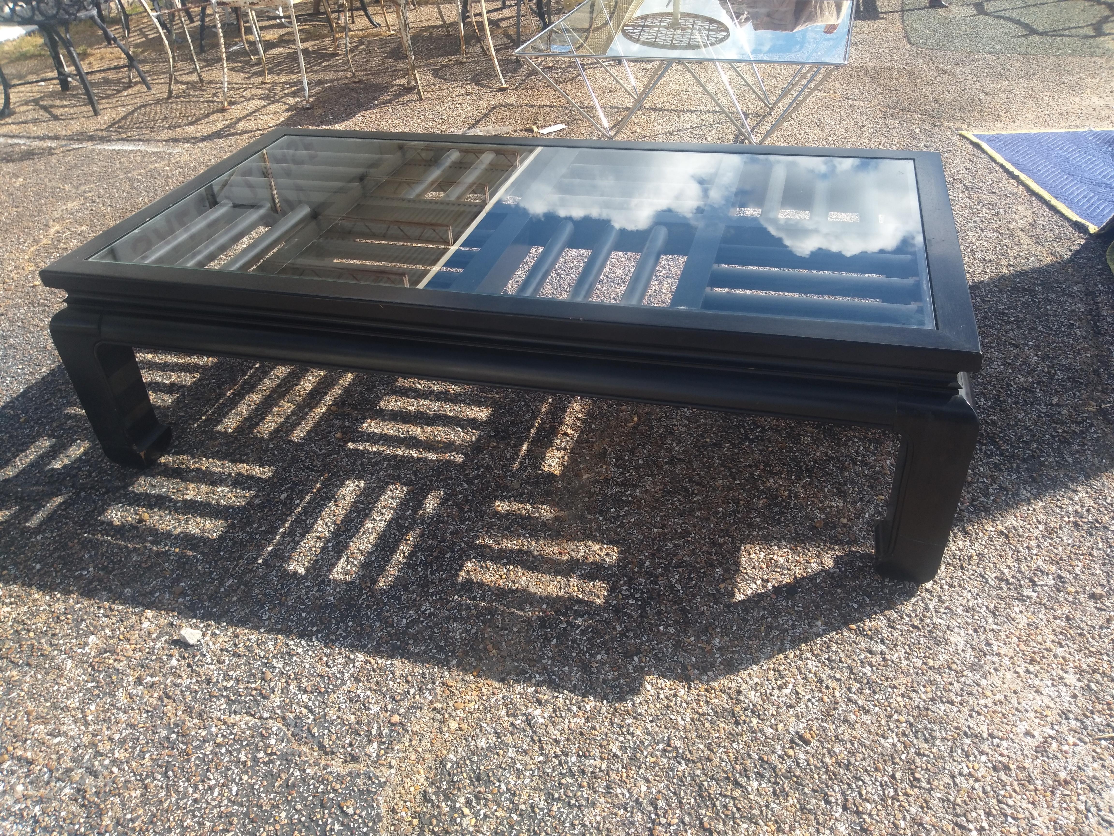 Glass Century Furniture Ebonized Ming Style Fretwork Coffee Table For Sale
